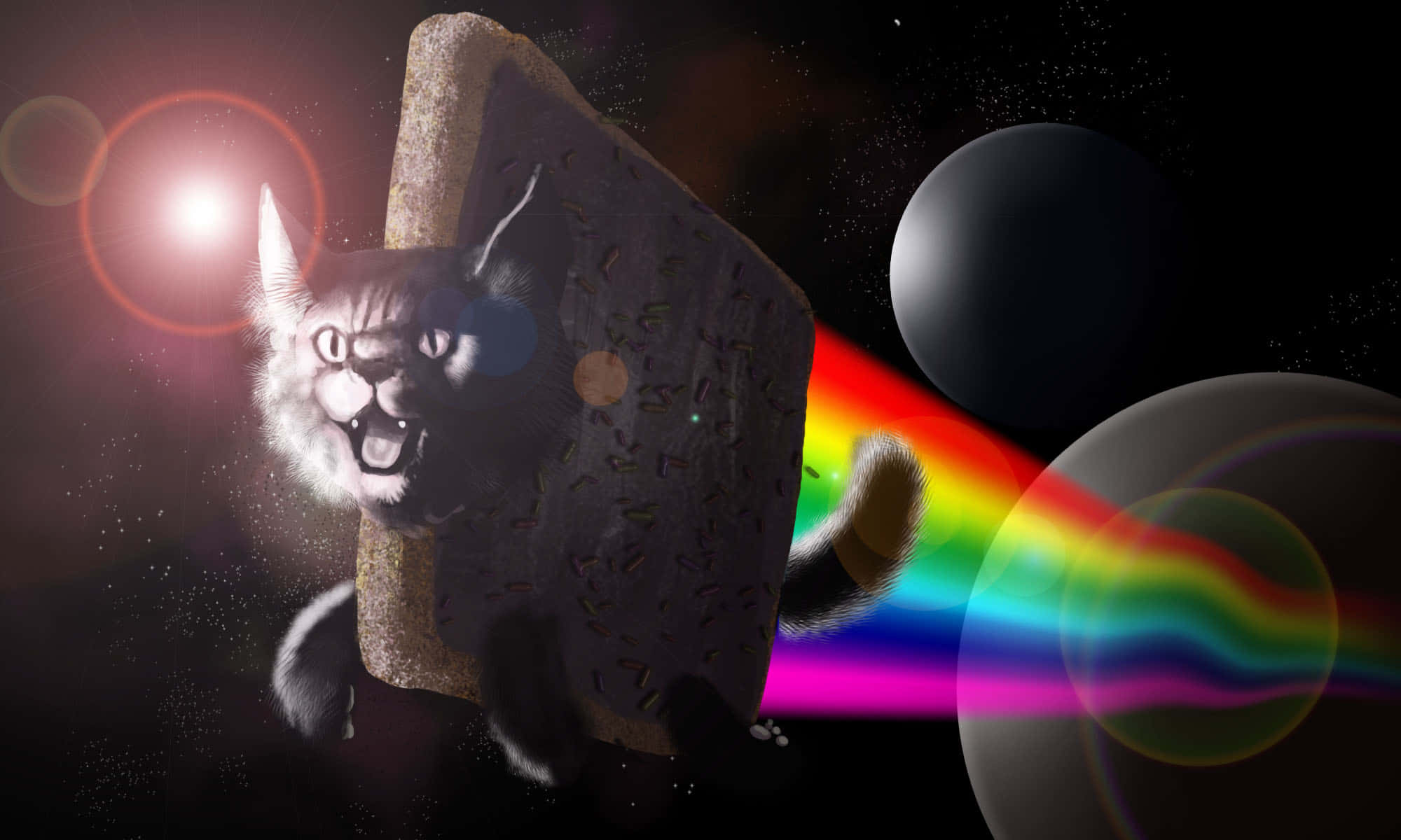Kipenzi cha Nyan Cat Kiororo Kwenye Laptop Picha ya Ukuta