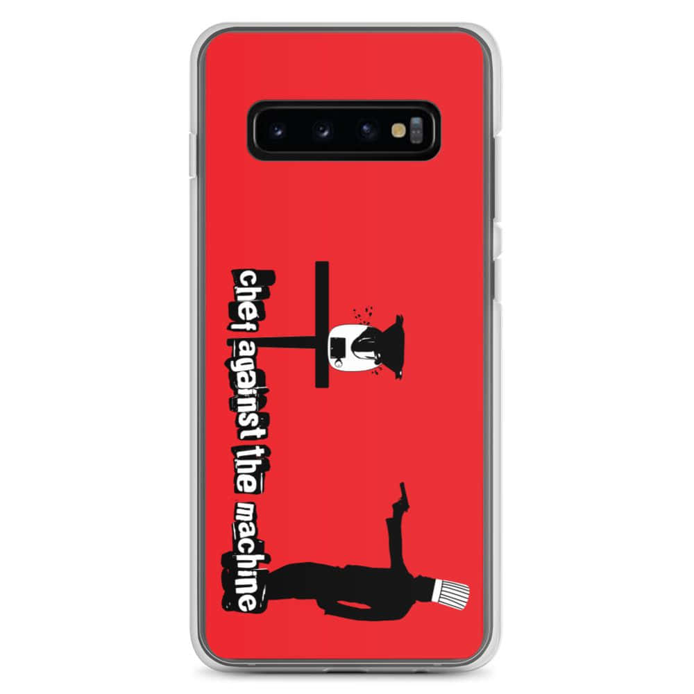 Kipochi chekundu cha Samsung S10 chenye mwanamume na mwanamke Picha ya Ukuta