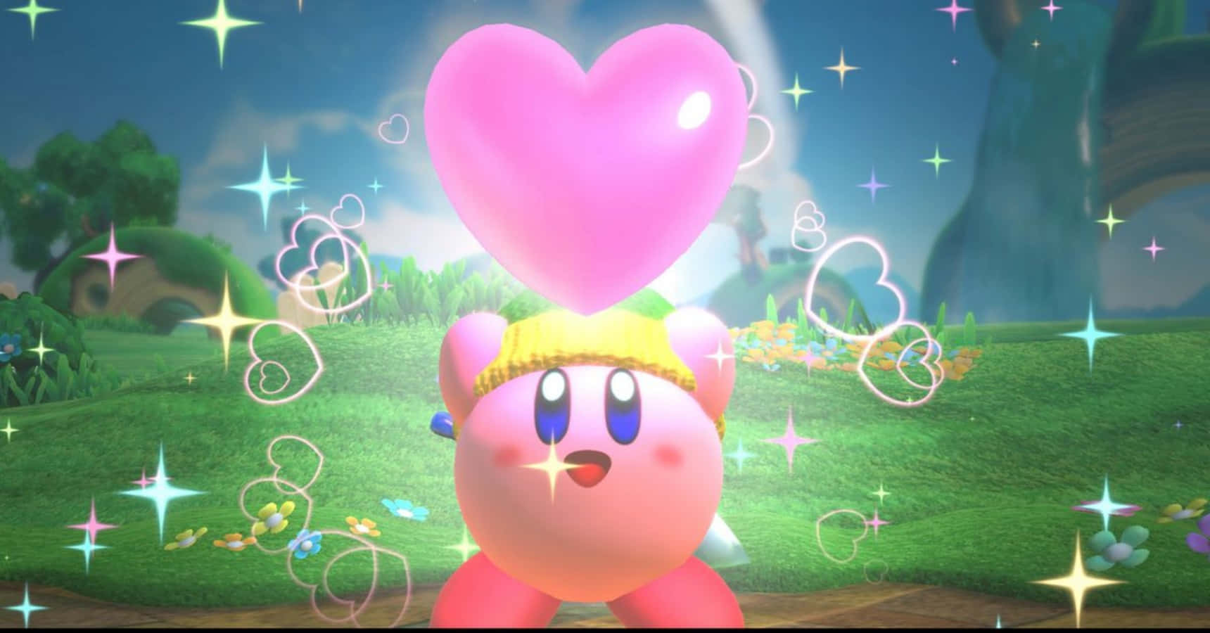 Kirby, mpira wa waridi, yuko tayari kwa vita Picha ya Ukuta