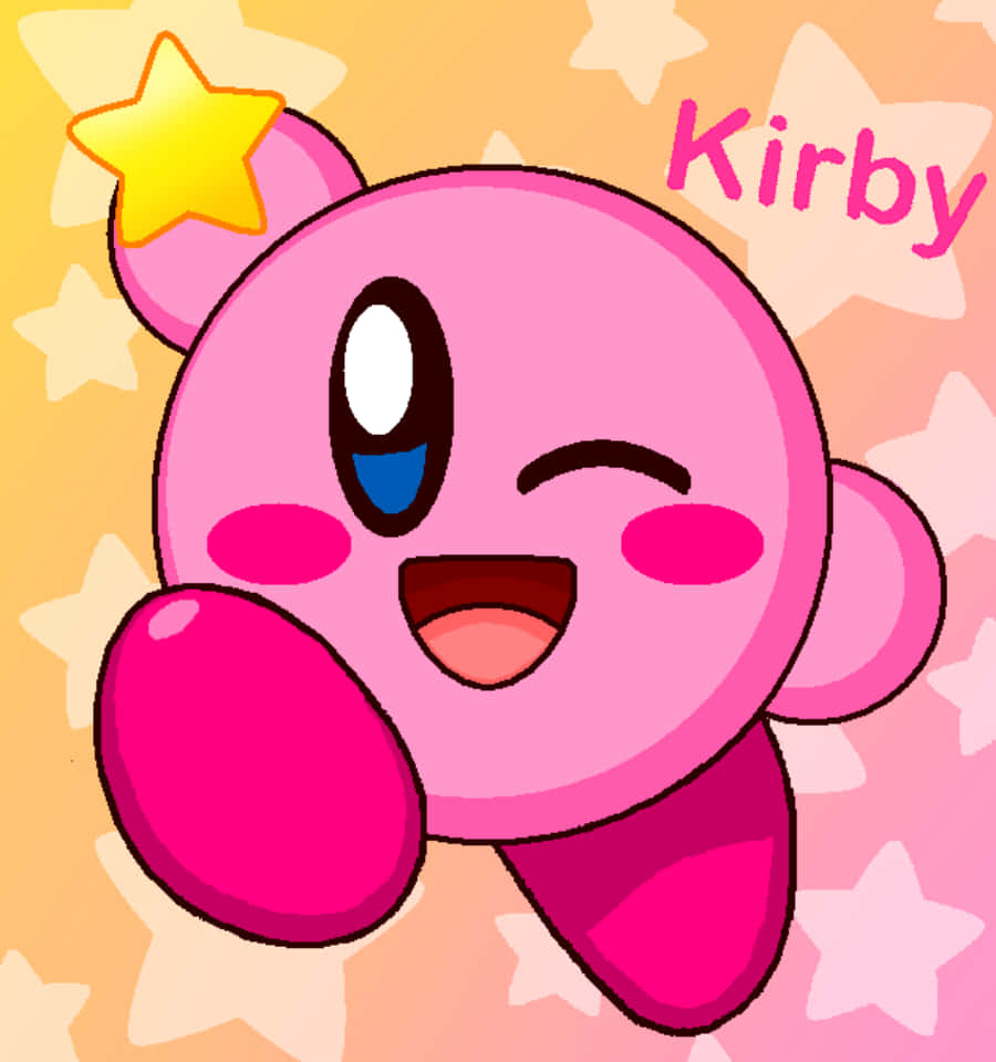 Kirby mrembo na mwenye kupendeza yuko tayari kuwa rafiki yako! Picha ya Ukuta