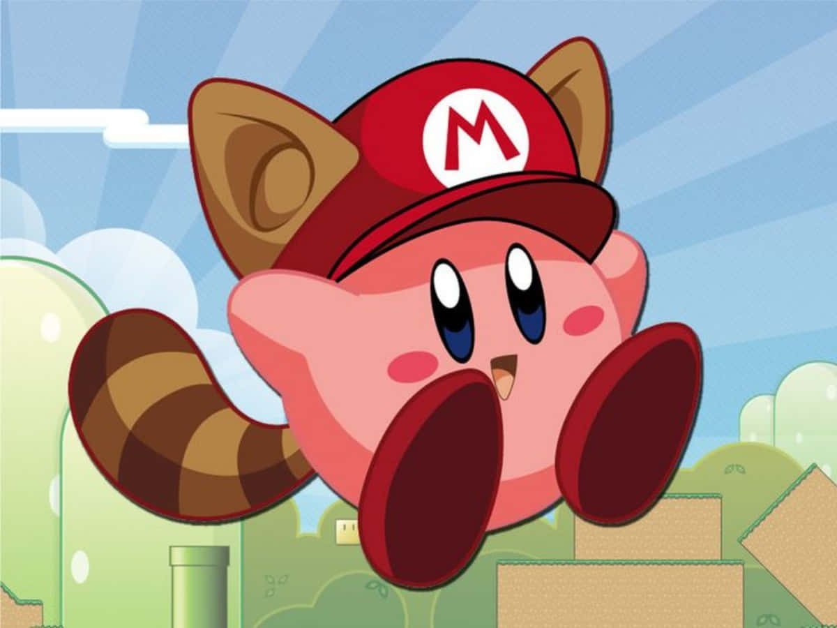 Kirby mwenye tabasamu kwenye mtandao wa mioyo ya waridi Picha ya Ukuta