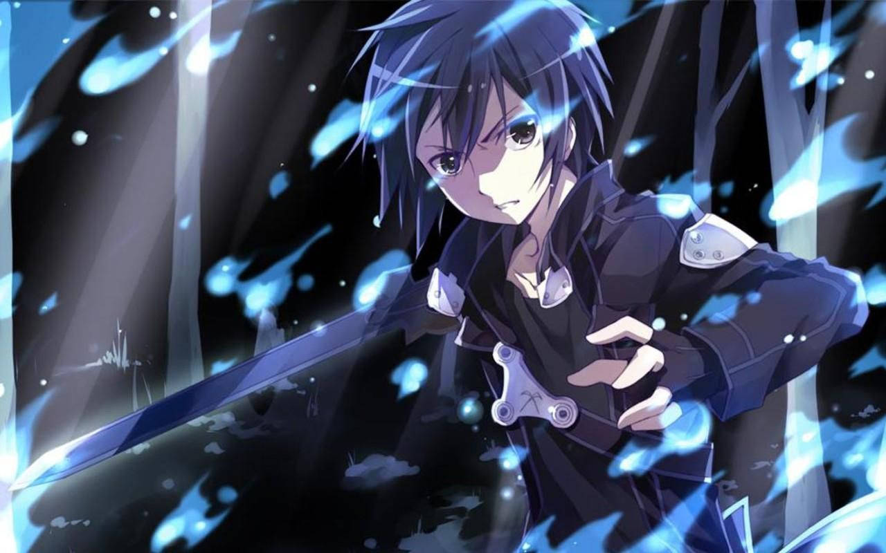Kirito, mvulana shujaa wa anime kutoka Sword Art Online Picha ya Ukuta