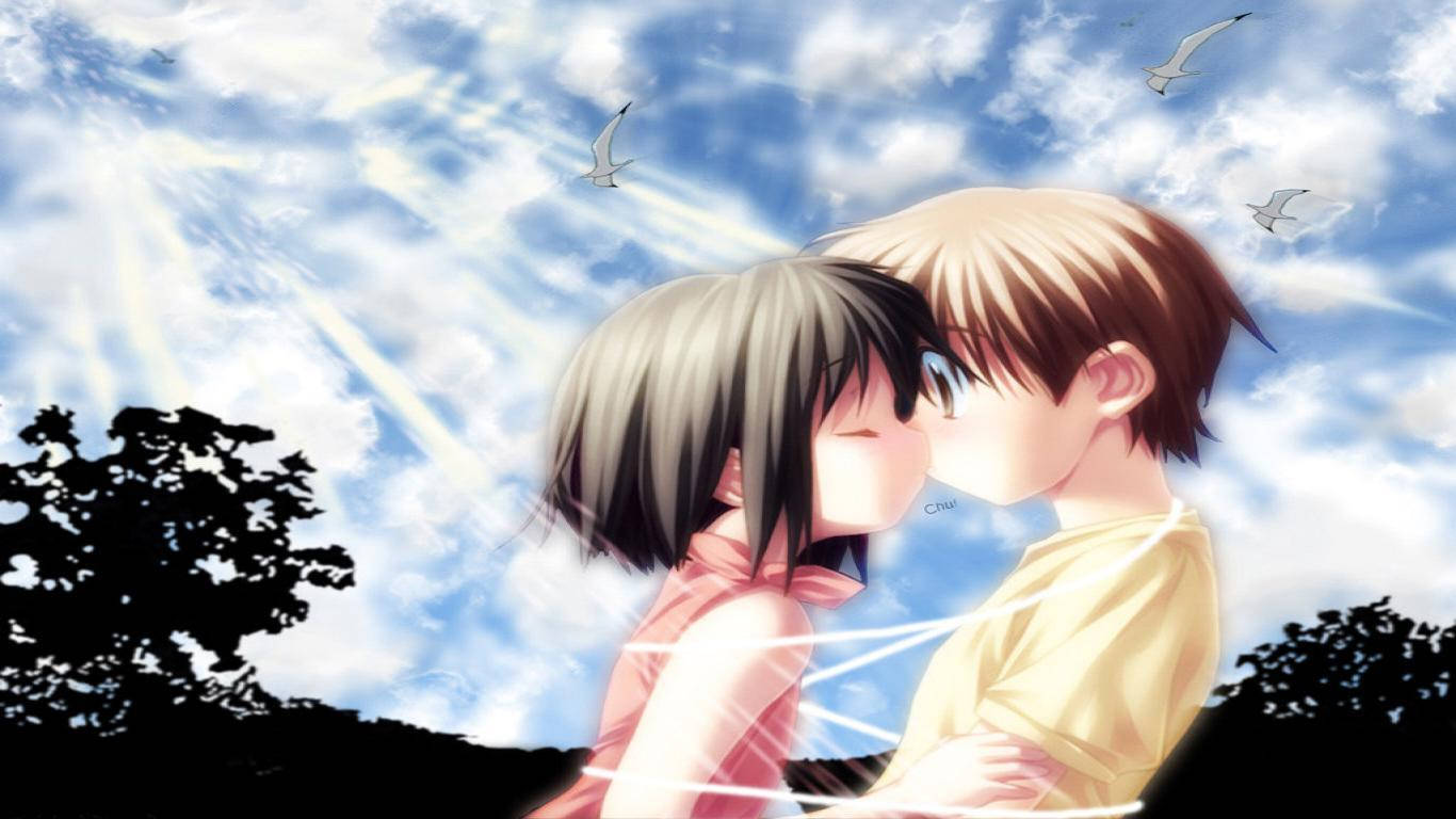 Kisio la Cute Love Anime Picha ya Ukuta