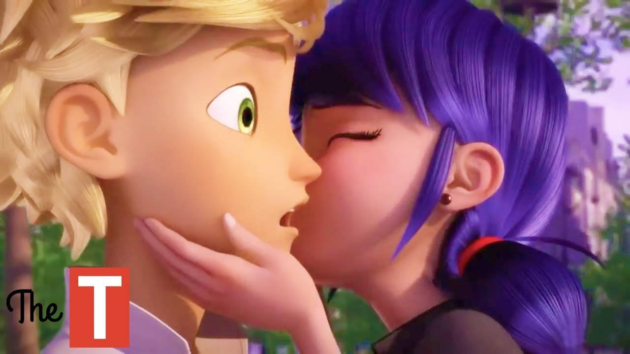 Kiss ya Ladybug na Cat Noir Mshangao Picha ya Ukuta