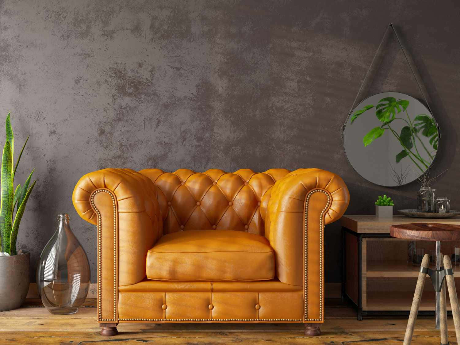 Kiti cha Kusoma cha Ngozi ya Njano cha Fauteuil Picha ya Ukuta