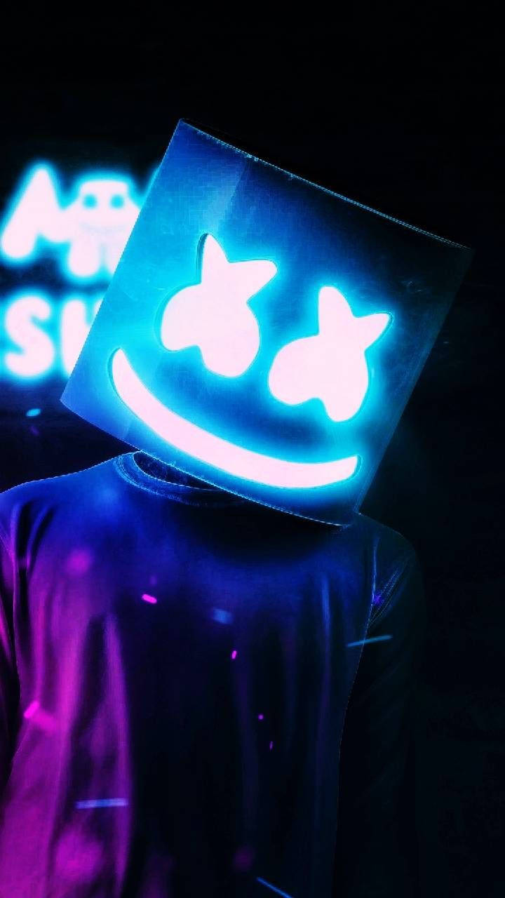Kofia Nyeusi ya Marshmello yenye Mwanga wa Neon Picha ya Ukuta