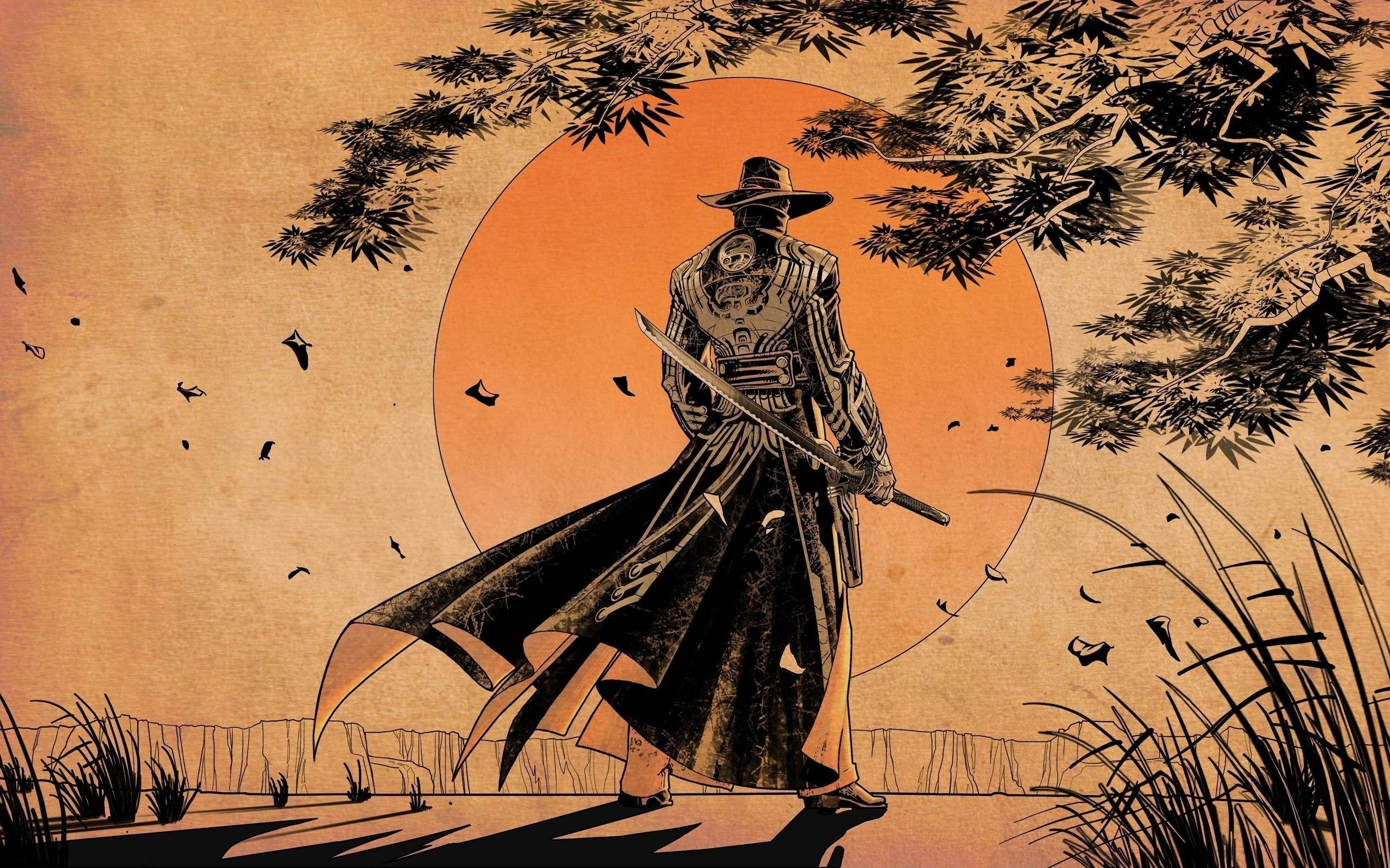 Kofia ya Samurai wa Kijapani ya Mchungaji Picha ya Ukuta