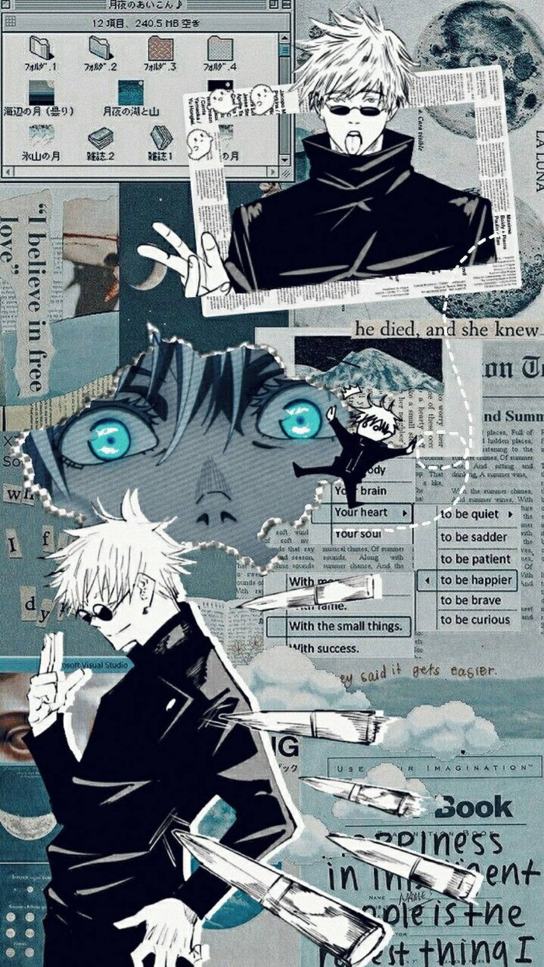 Kola ya Satoru Gojo ya Bluu ya Kitabu cha Kumbukumbu cha Jujutsu Kaisen kwa Simu Picha ya Ukuta