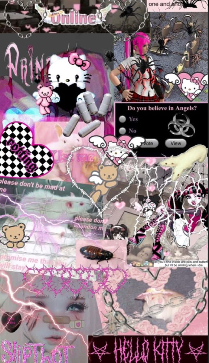 Kolagi ya Emo Hello Kitty Baridi Picha ya Ukuta