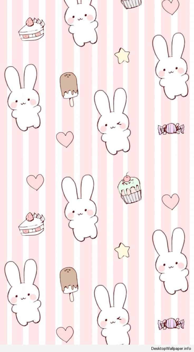 Kolagi ya Sungura Tamu kwenye Mandharinyuma ya Pinki ya Kawaii Picha ya Ukuta