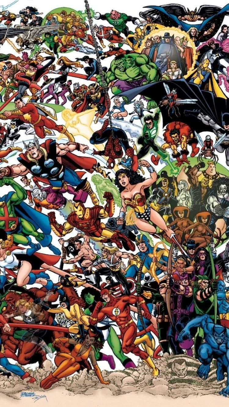 Kolaj ya Ushirikiano wa Mashujaa wa DC na Marvel Picha ya Ukuta