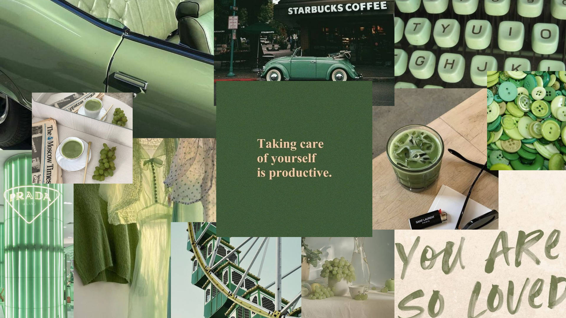 Kolaja ya Wapenzi wa Matcha kwa Kompyuta ya Aesthetic Picha ya Ukuta