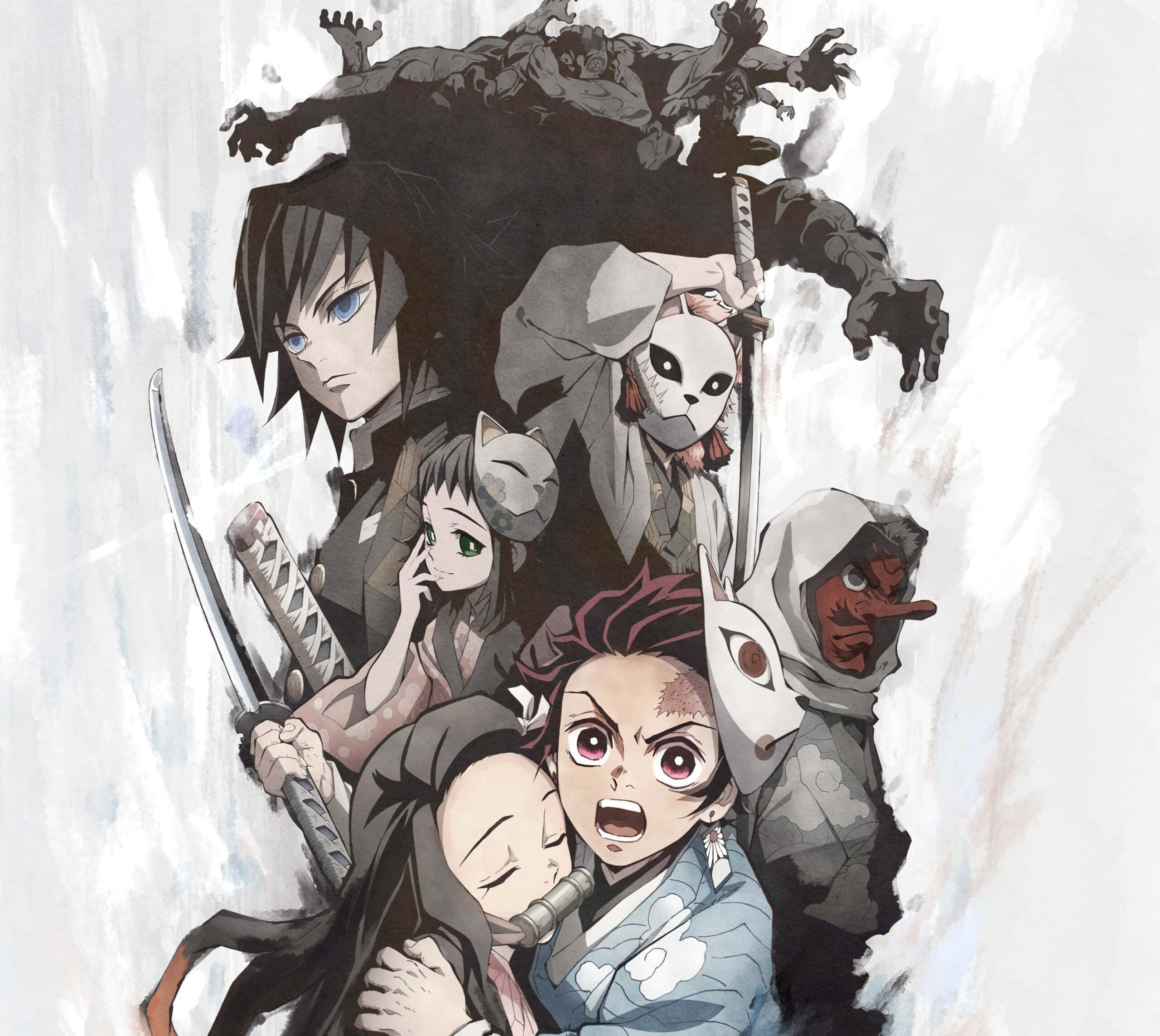 Kolaji Baridi ya Demon Slayer kwa iPad Picha ya Ukuta