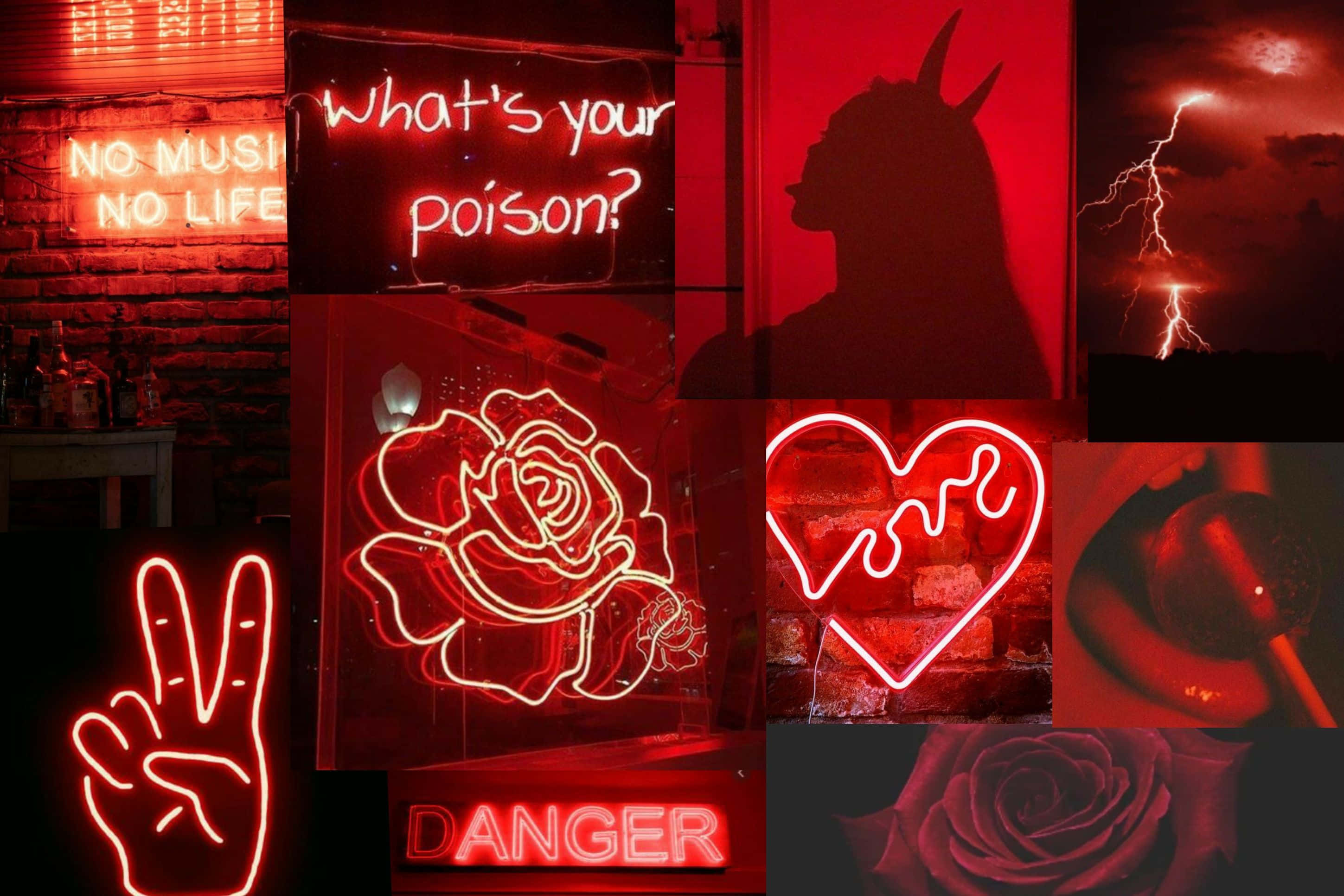 Kolaji ya Picha za Aesthetic Nyekundu Neon Picha ya Ukuta