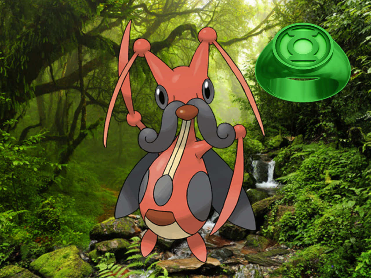 Kricketune Pokemon Akiwa na Mandhari ya Asili Picha ya Ukuta
