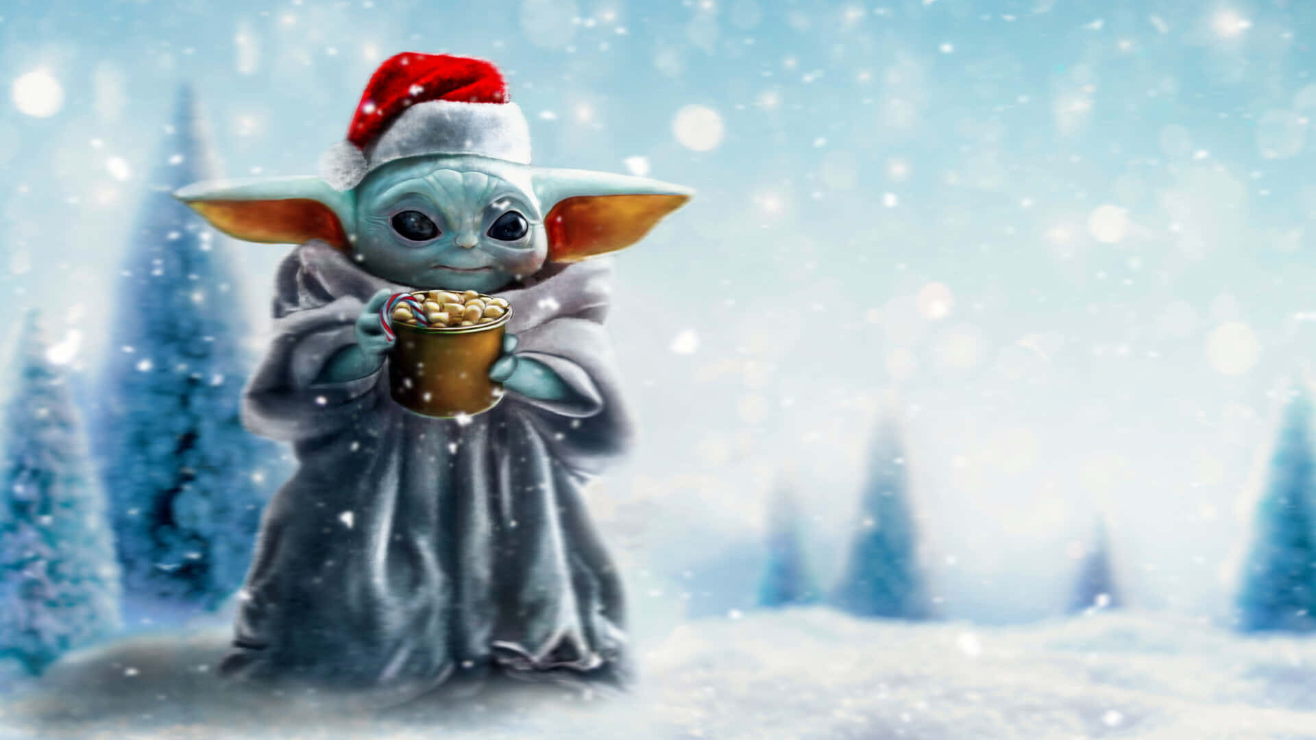 Krismasi ya Baby Yoda wa Theluji Picha ya Ukuta