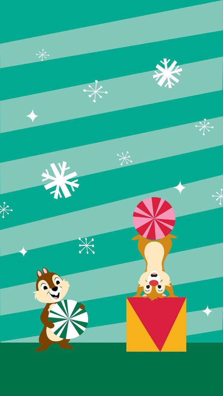 Krismasi ya Disney Chip 'N Dale kwa iPhone Picha ya Ukuta