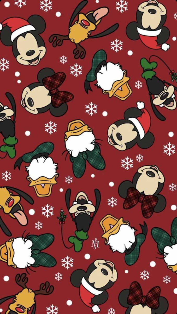 Krismasi ya Disney kwa iPhone Mickey Mouse na Marafiki Picha ya Ukuta