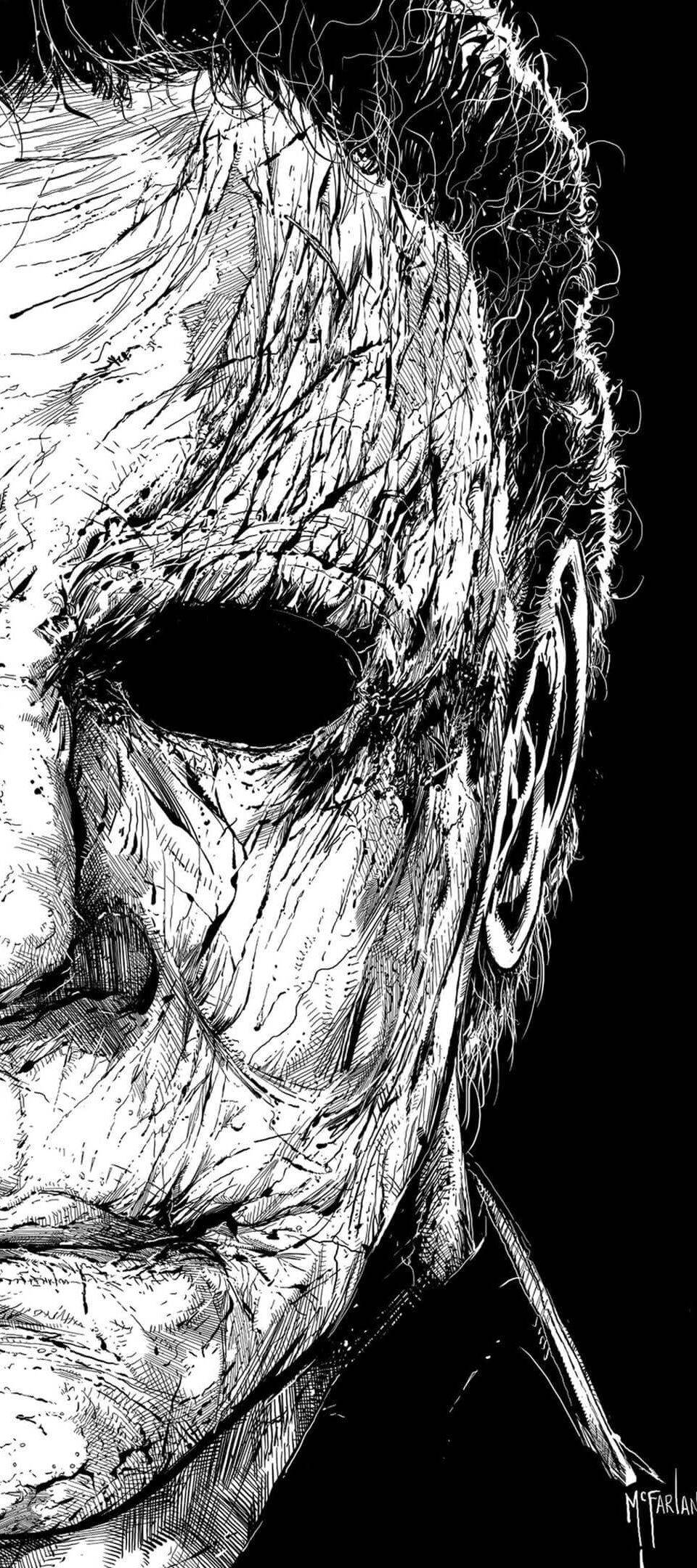 kuchora nyeusi na nyeupe ya mask ya halloween Picha ya Ukuta