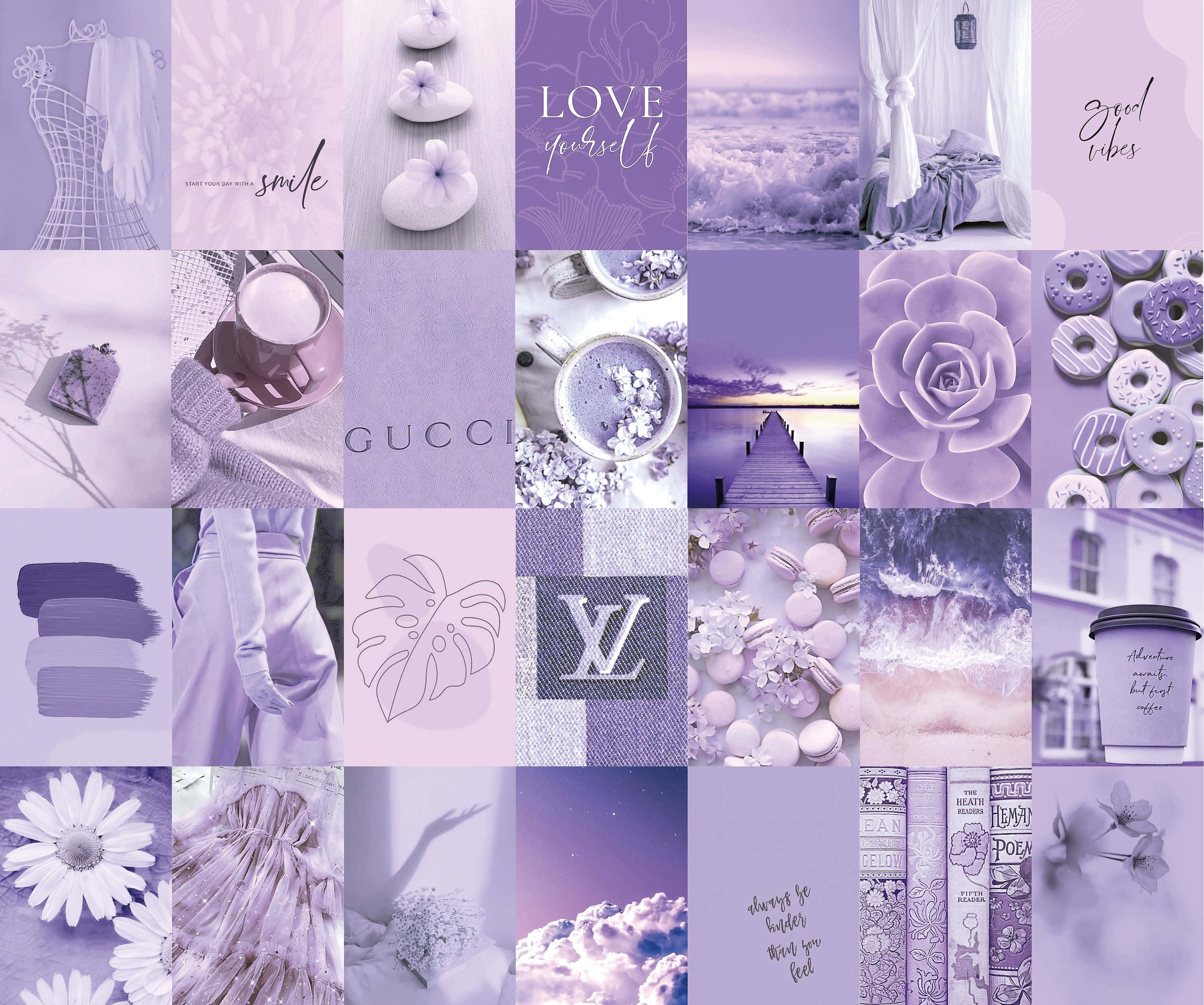 Kuchunguza uchawi wa Purple Collage Picha ya Ukuta
