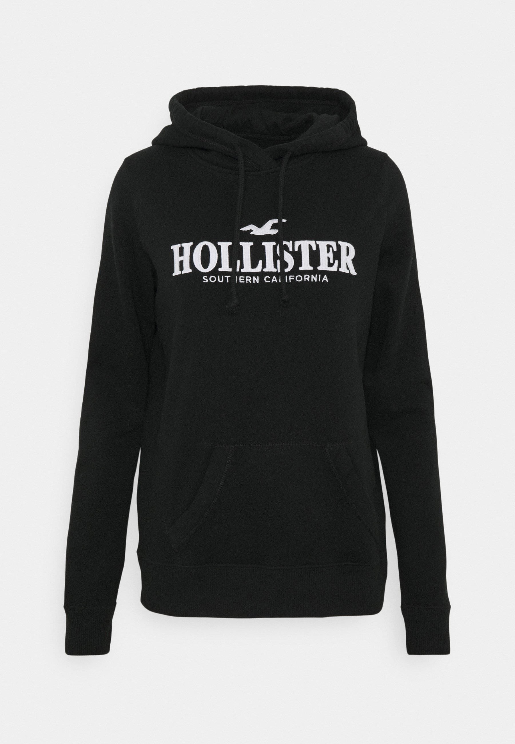 Kufungua Staili ya Street na Jacket ya Hoodie Nyeusi ya Hollister Picha ya Ukuta