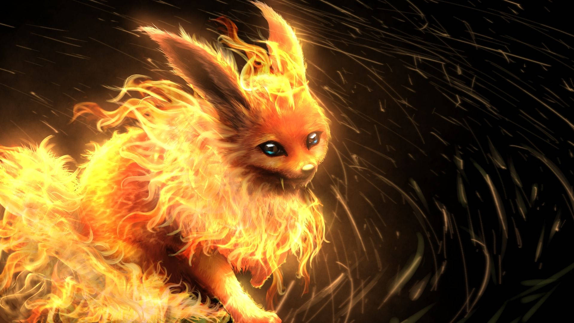 Kufurahia jua na Flareon, Pokemon wa Aina ya Moto. Picha ya Ukuta