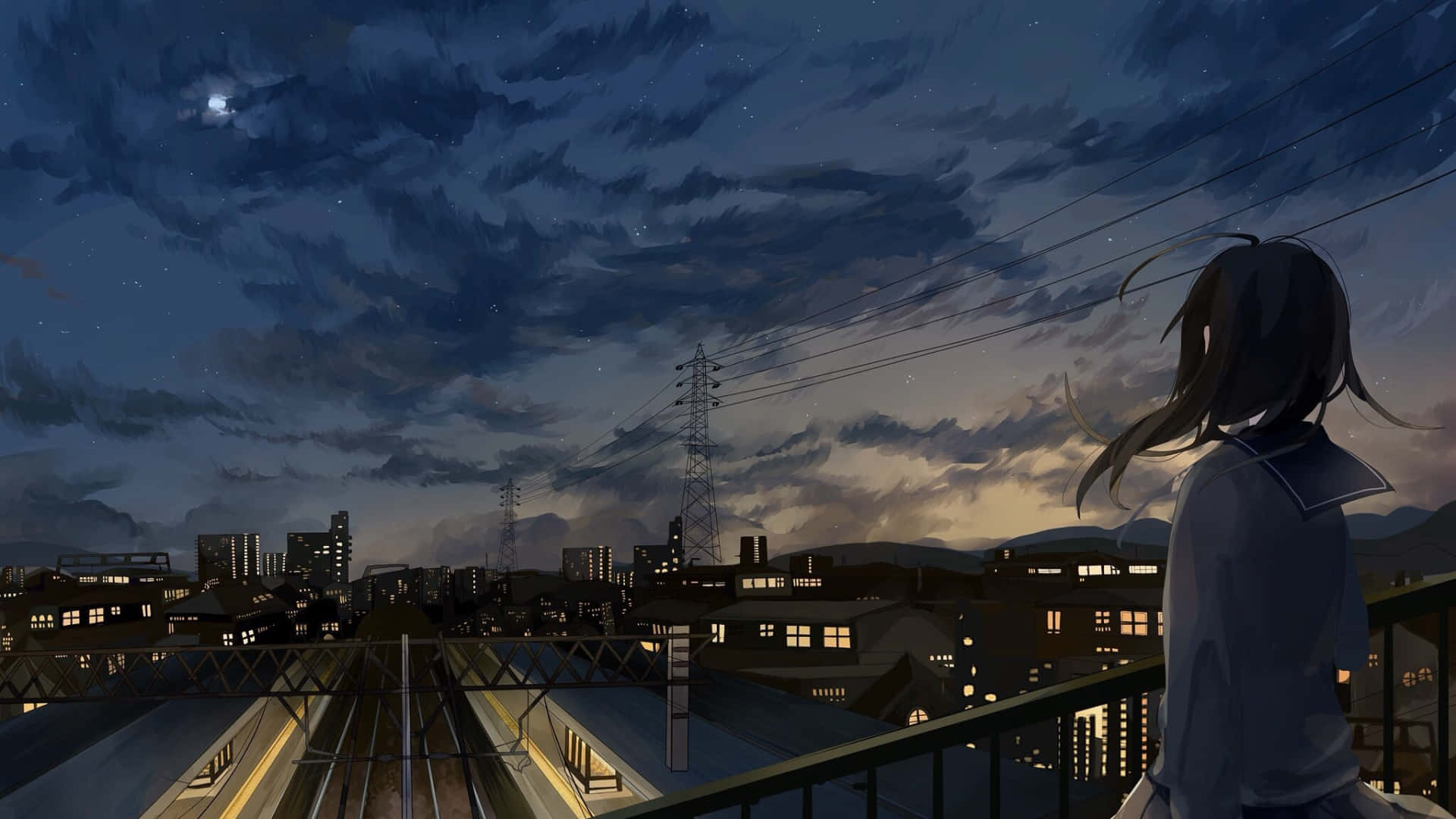 Kufurahia mitaa ya rangi ya Anime City! Picha ya Ukuta