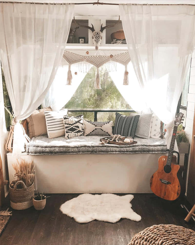 Kufurahia Uzuri wa Asili katika Bustani hii ya Aesthetic Boho Picha ya Ukuta