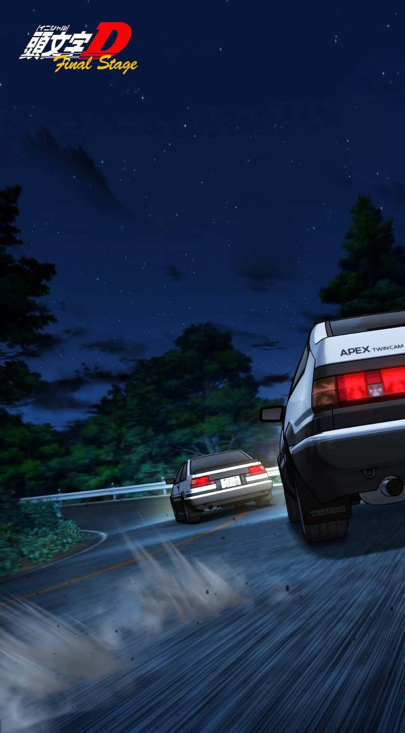 Kukimbizana kwa Magari Usiku kwenye Simu ya Initial D Picha ya Ukuta
