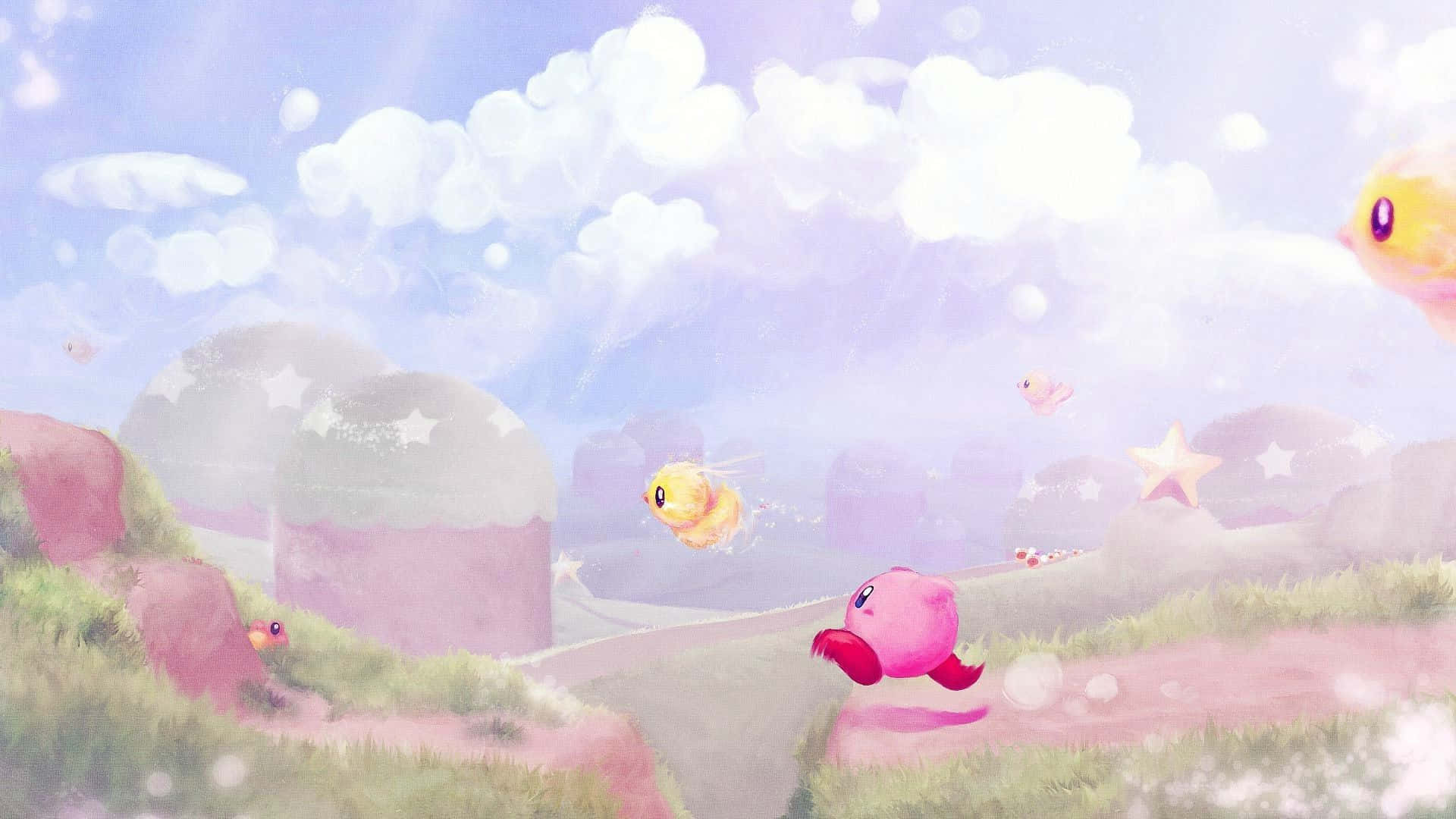 Kuleta Furaha Maishani: Kirby Anawasaidia Wachezaji Kuanza Safari! Picha ya Ukuta
