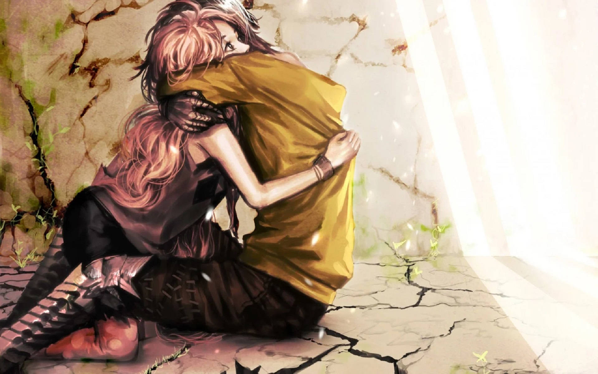 Kumbatio la Anime Katika Udongo Mkavu Picha ya Ukuta