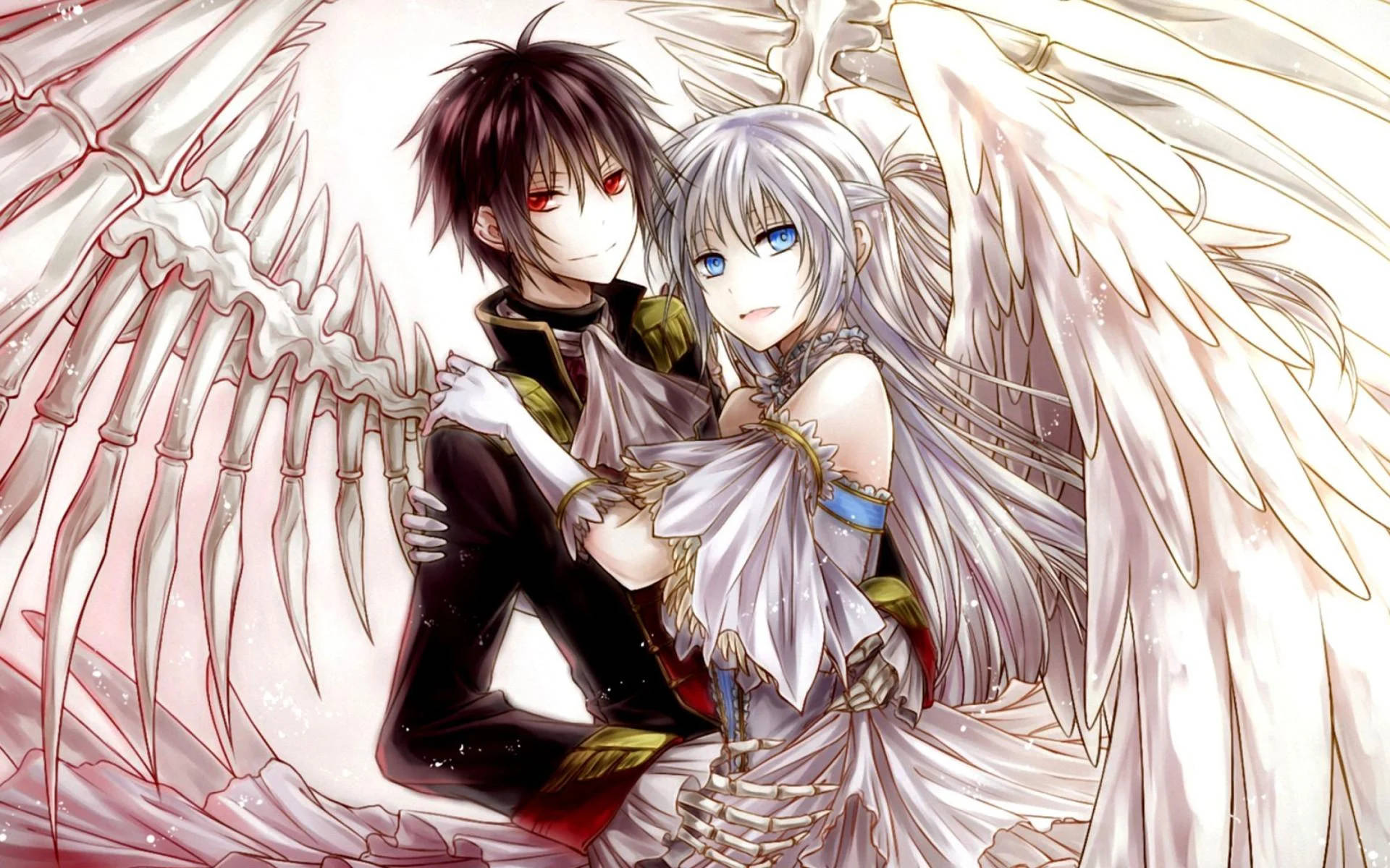 Kumbatio la Malaika wa Anime Picha ya Ukuta