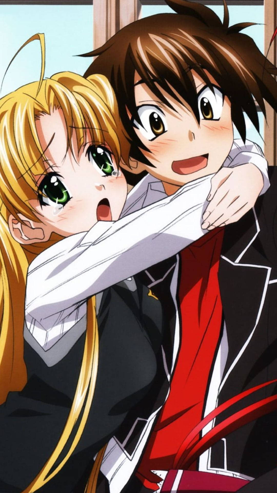 Kumbatio la Msichana wa Shule ya Anime Picha ya Ukuta