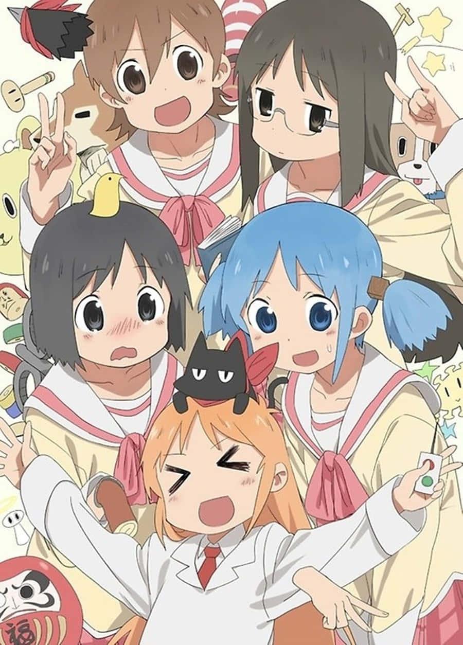 Kundi la marafiki wa anime wenye kuchekesha Picha ya Ukuta