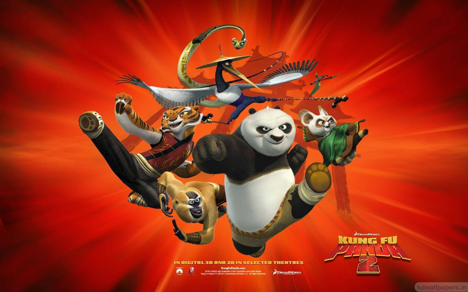 Kung Fu Panda Akiruka Pamoja na Wale Watano Wenye Hasira Picha ya Ukuta