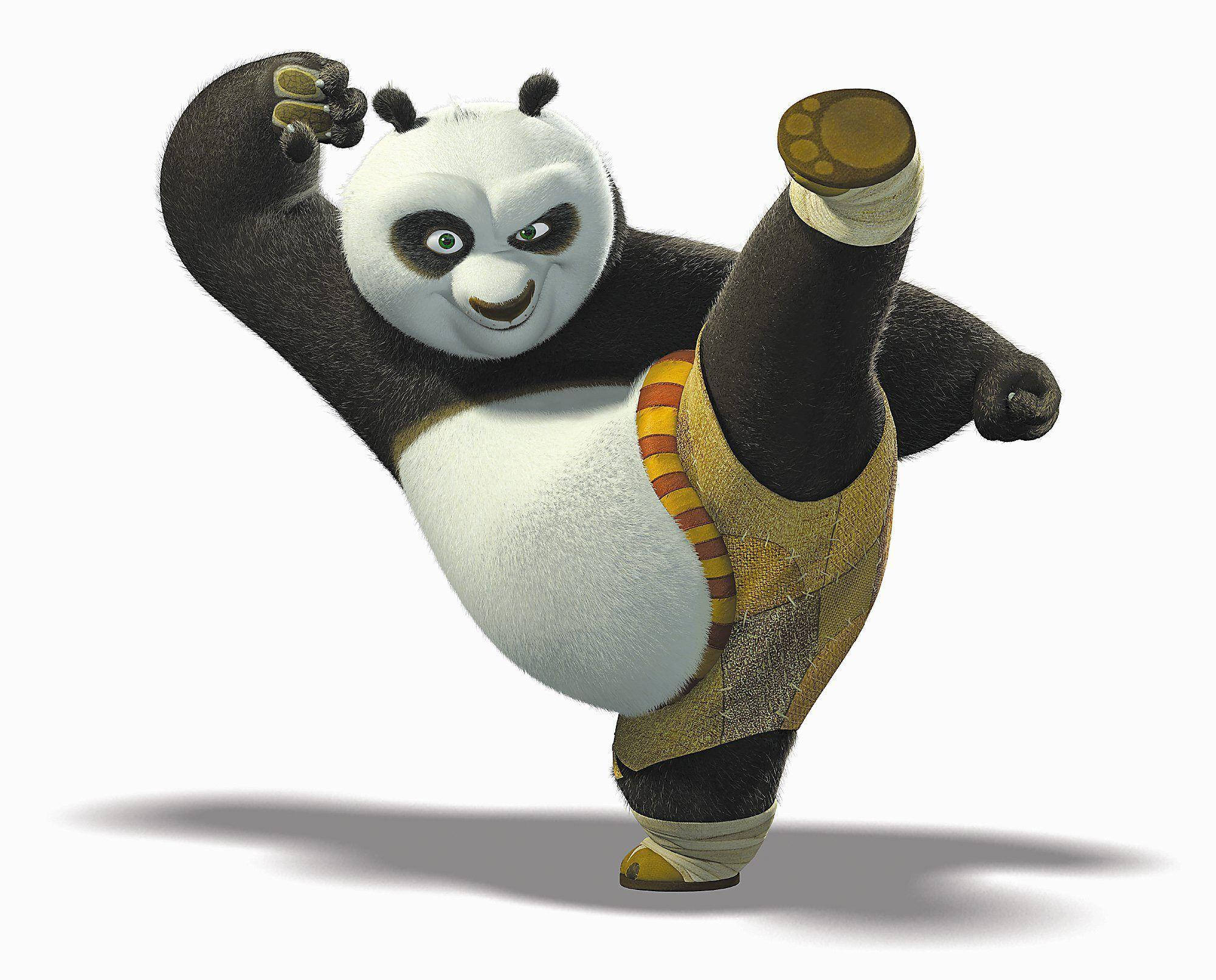 Kung Fu Panda Akitupa Teke Pamoja na Mandharinyuma Nyeupe Picha ya Ukuta