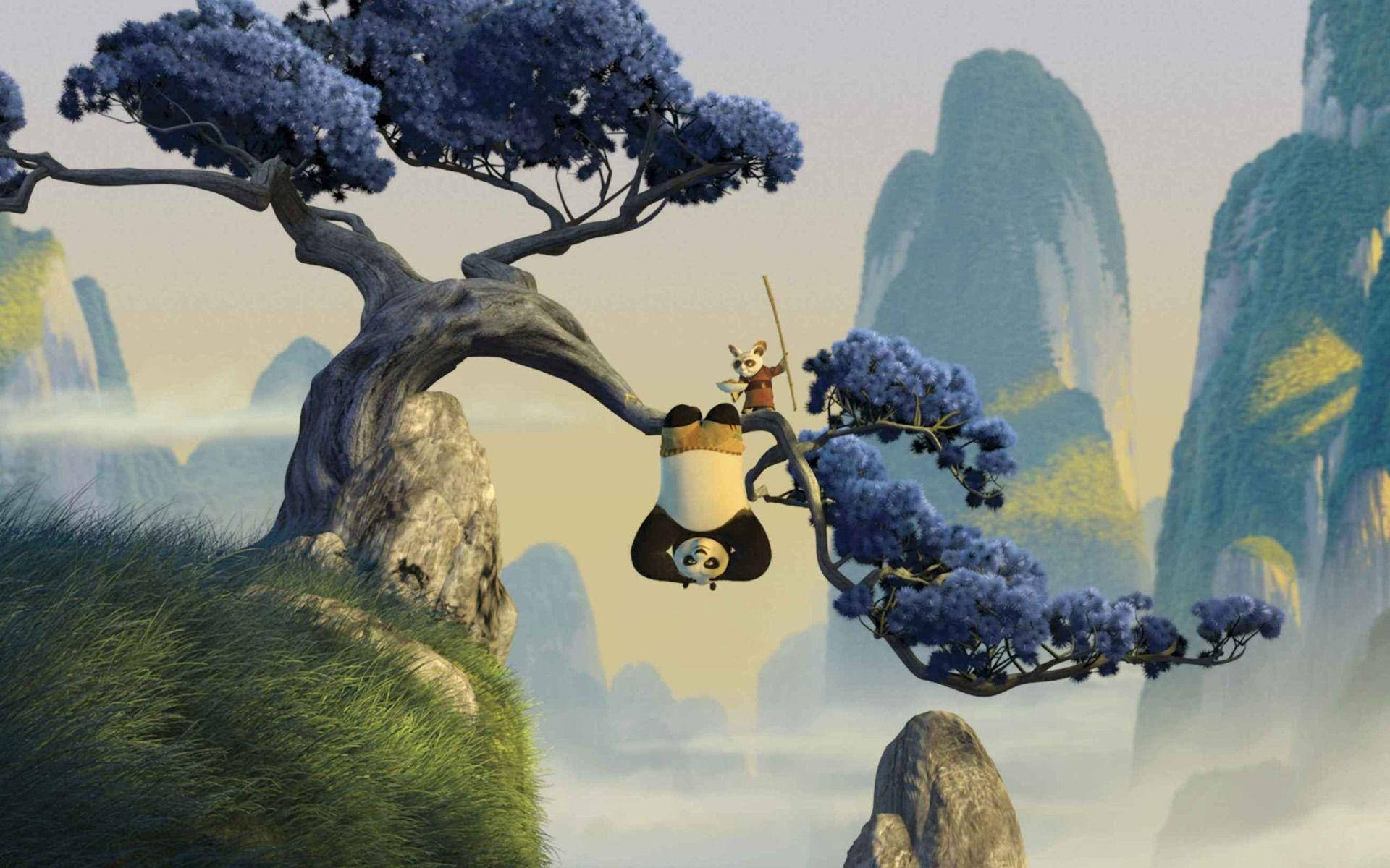 Kung Fu Panda na Shifu Wanafanya Mazoezi Pamoja Picha ya Ukuta