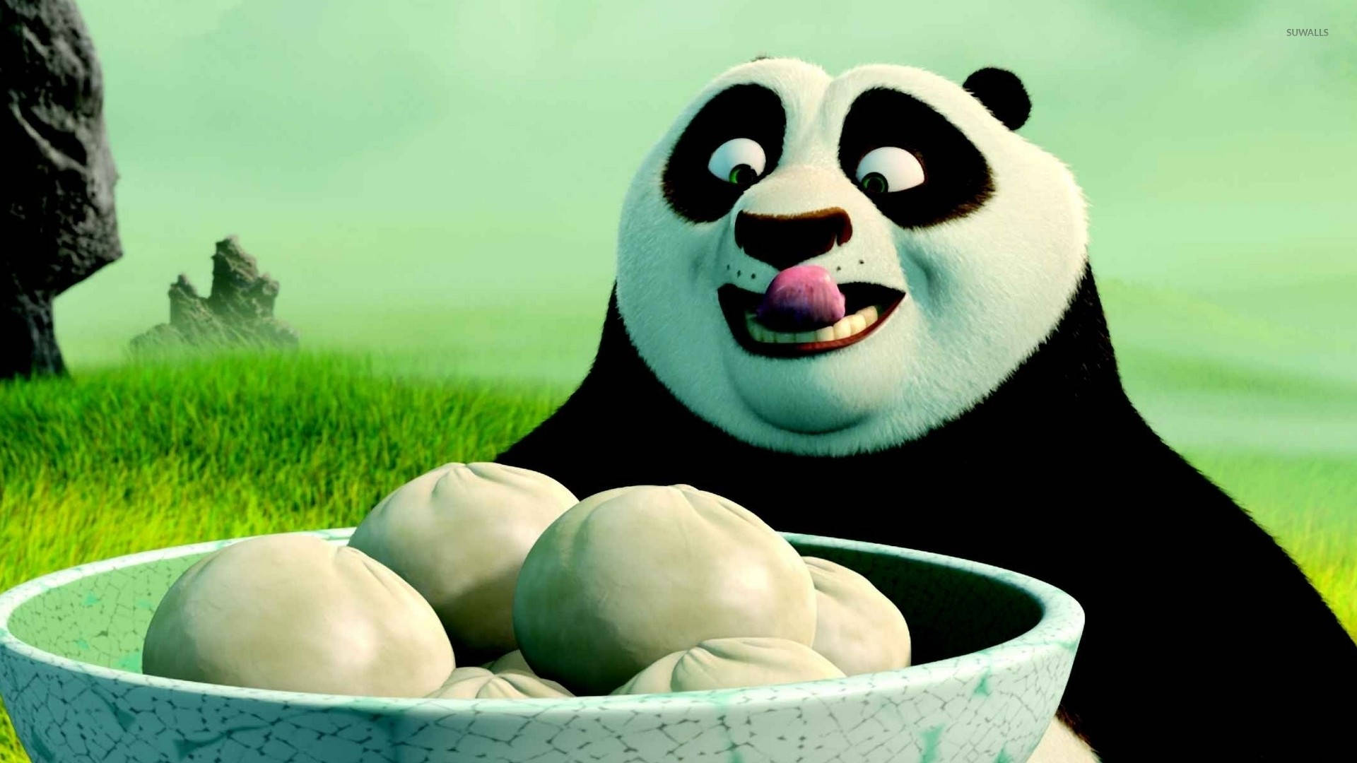 Kung Fu Panda Tayari Kula Vitumbua vya Nyama ya Nguruwe Picha ya Ukuta