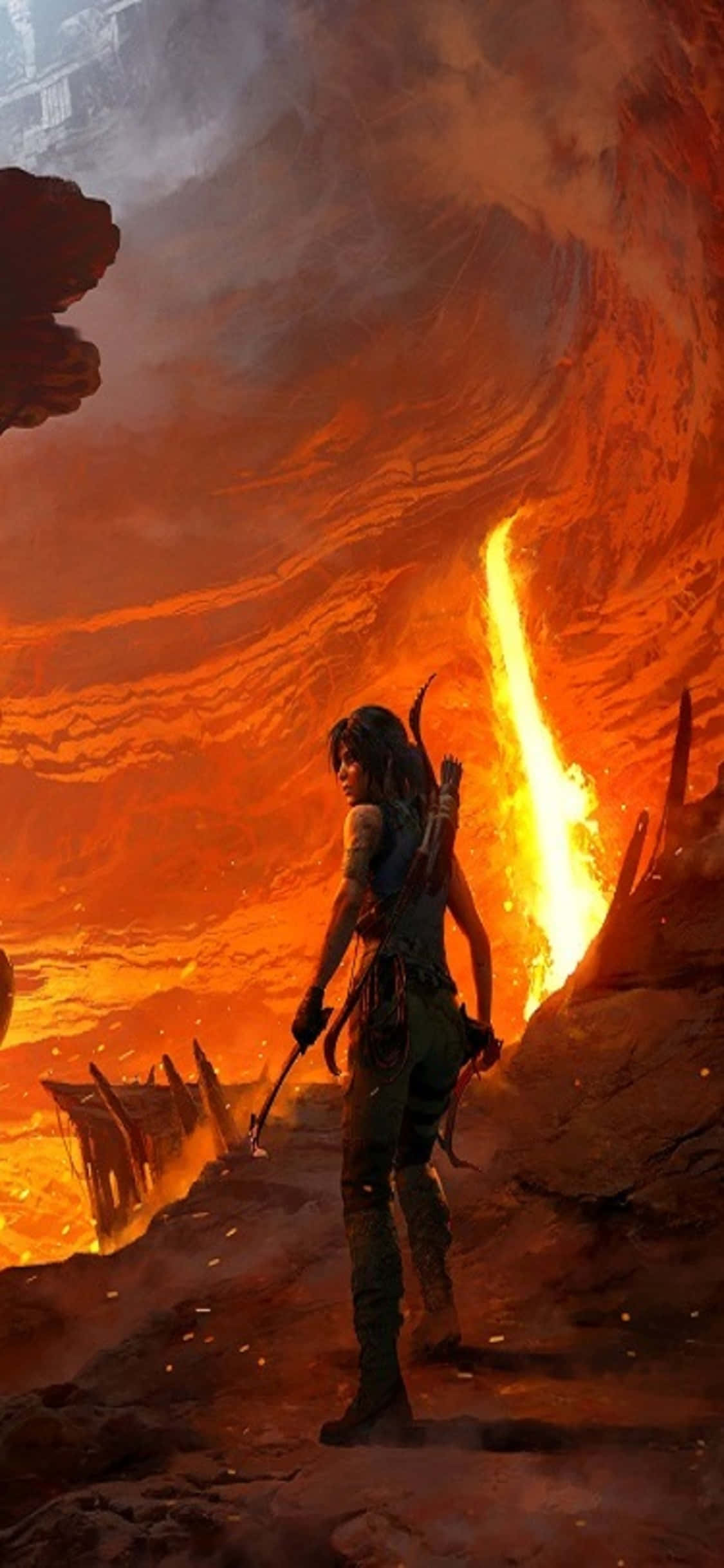 Kusaidia uzoefu mpya wa michezo ya kubahatisha na iPhone X Shadow of the Tomb Raider. Picha ya Ukuta