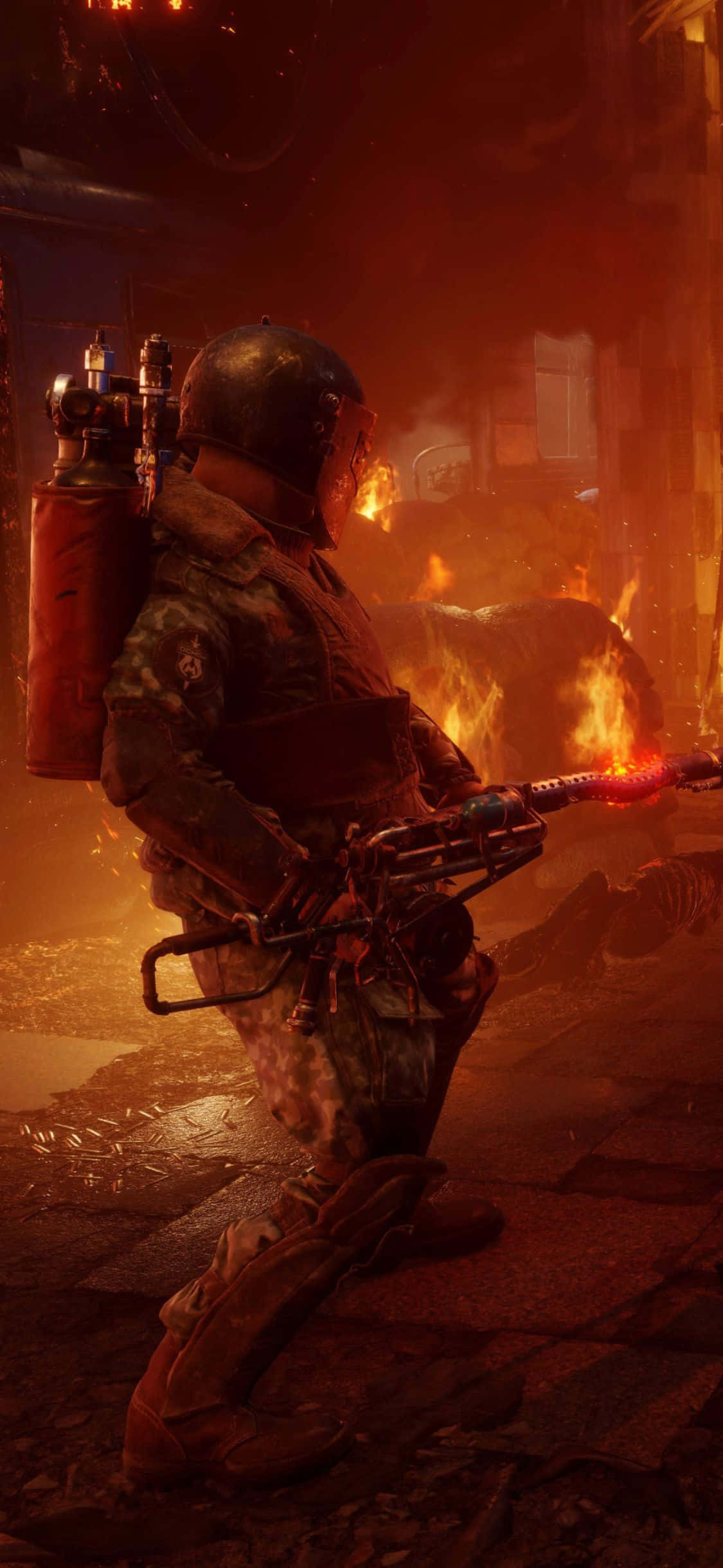 Kusurvivi katika dunia ya baada ya apocalypse yenye uhasama pamoja na Metro Exodus kwenye iPhone X Picha ya Ukuta