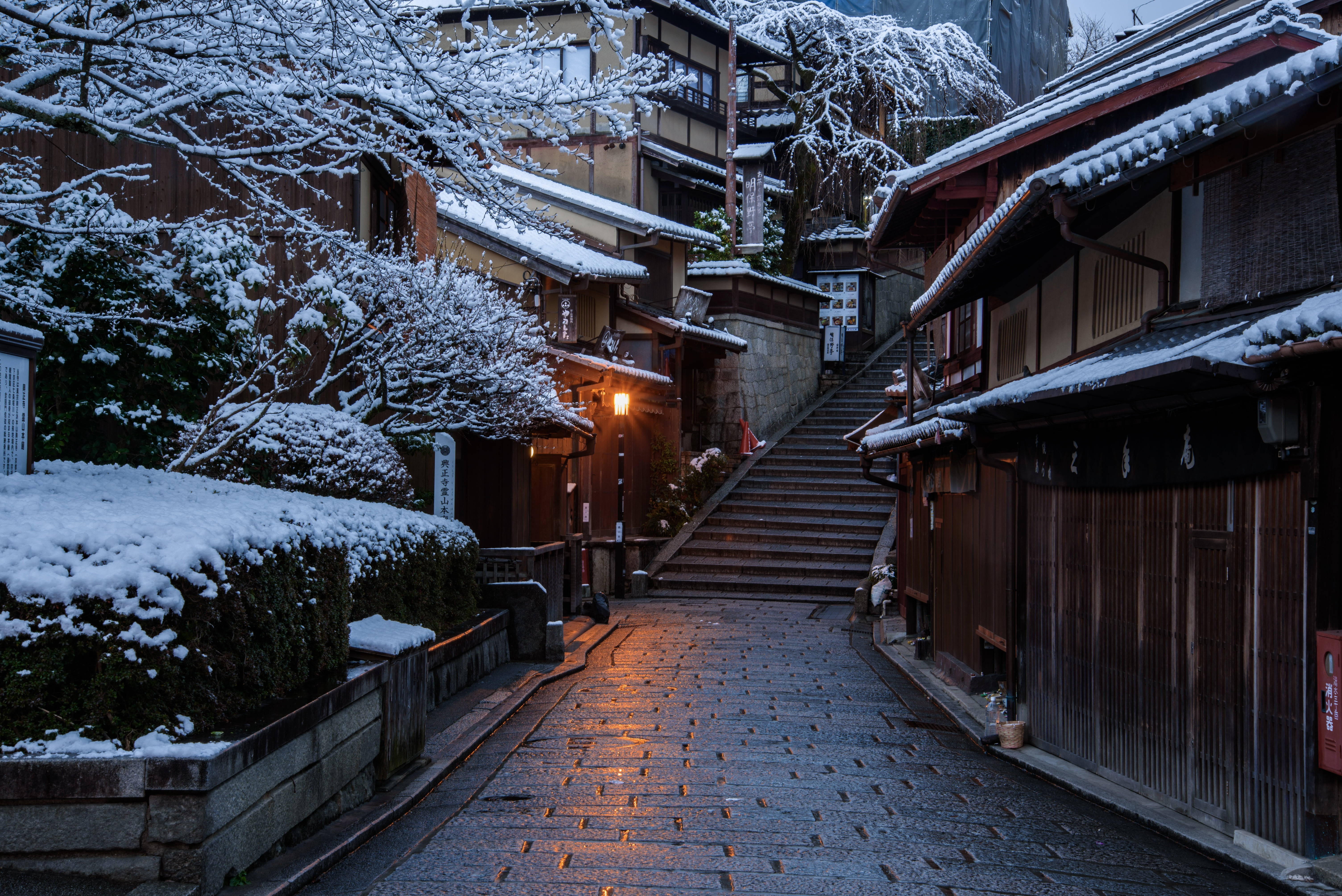 Kyoto yenye theluji Japan 4K Picha ya Ukuta