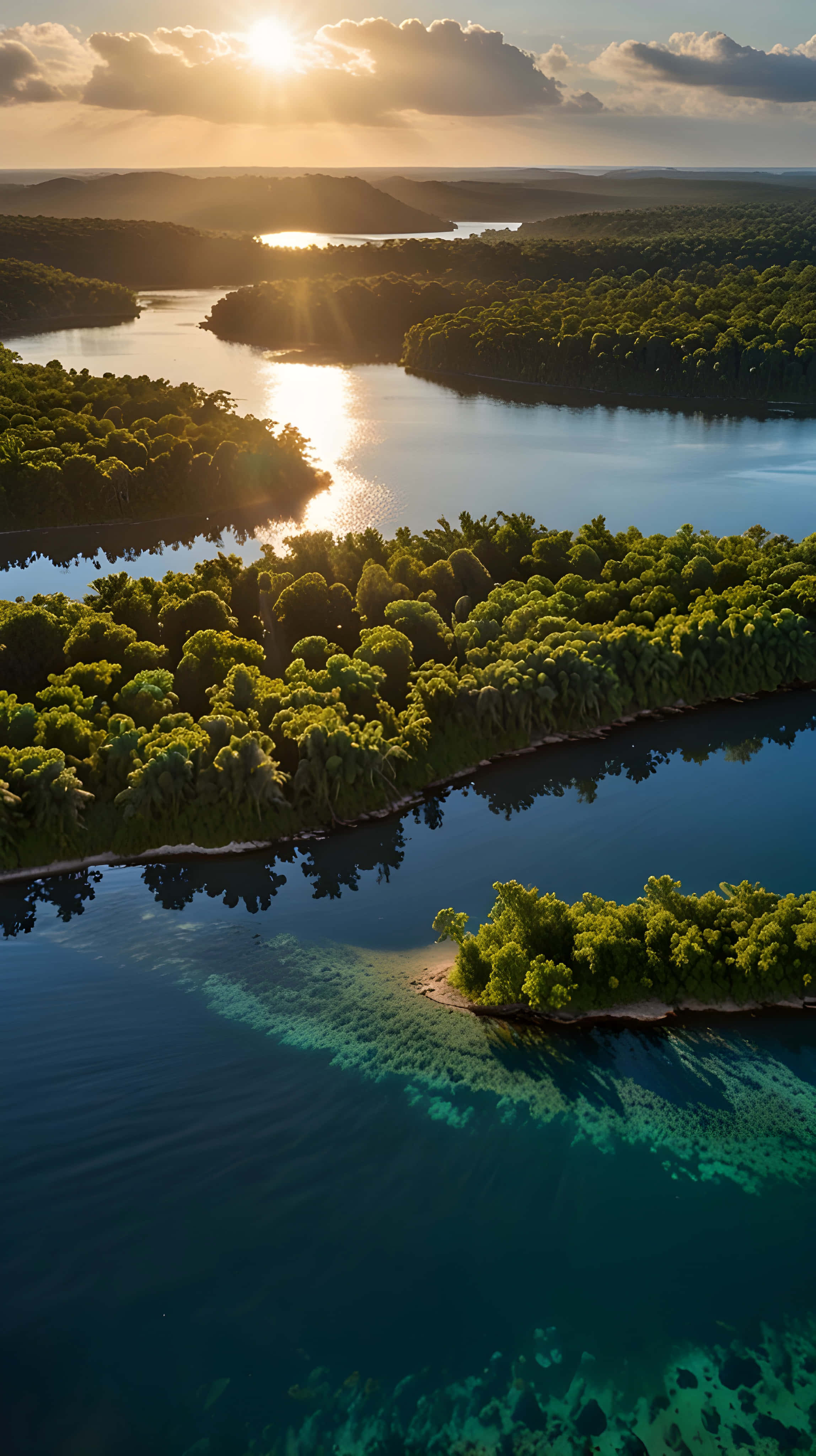 Lagooni ya Kitropiki ya Kupendeza yenye Maji ya Turquoise na Miti ya Minazi Picha ya Ukuta