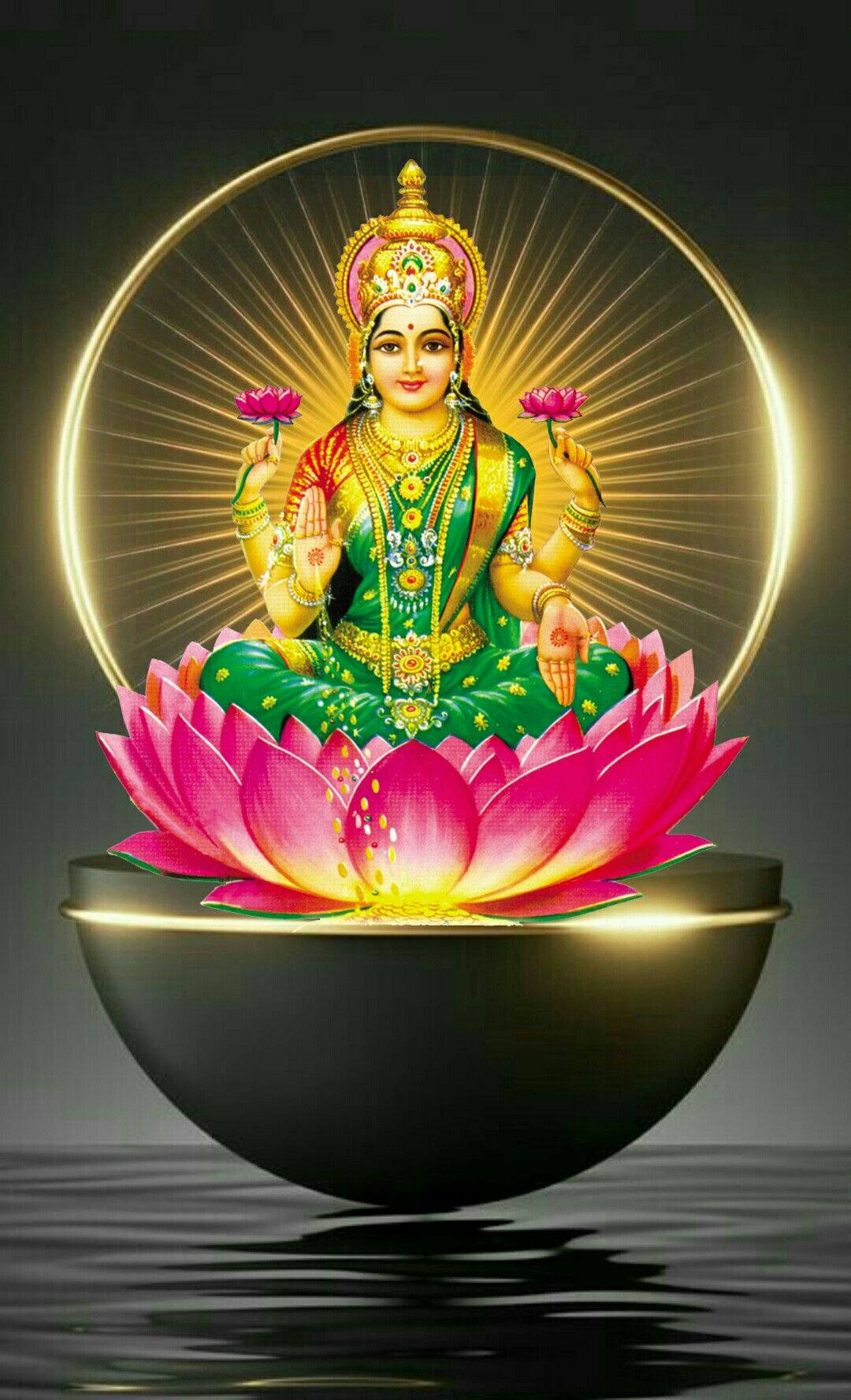 Lakshmi Aketi Juu ya Lotus Inayoelea Picha ya Ukuta