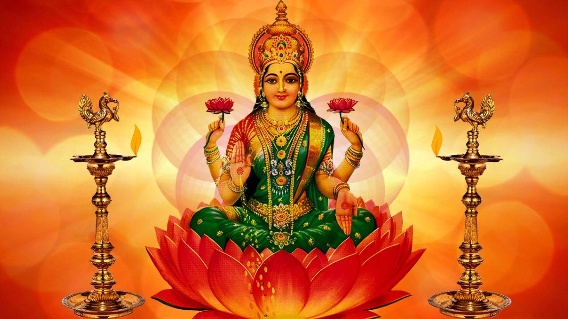 Lakshmi Lotus Nyekundu Machungwa Picha ya Ukuta