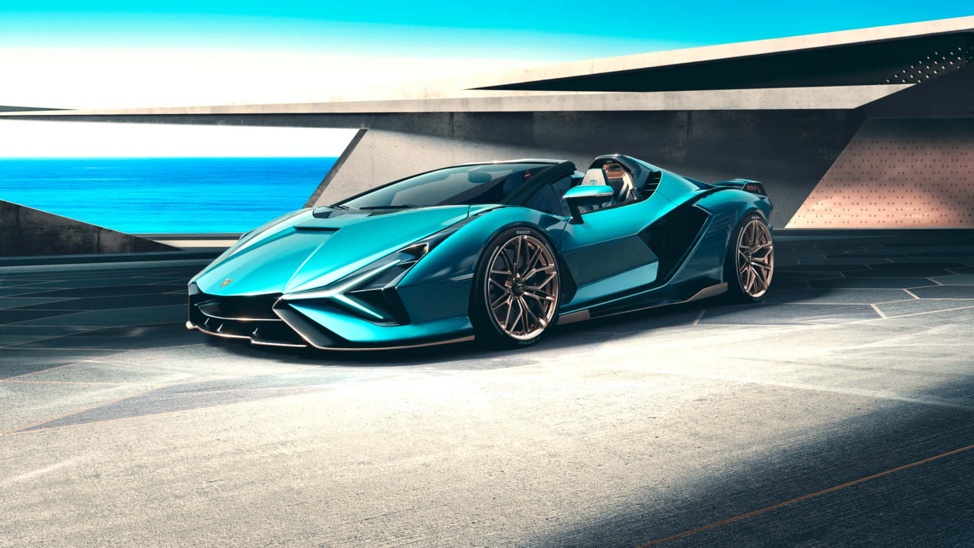 lamborghini huracan imeegezwa mbele ya jengo Picha ya Ukuta
