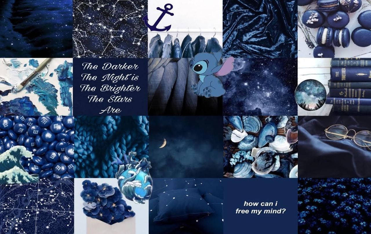 Laptop ya Collage Aesthetic yenye Mandhari ya Bluu Iliyokolea Picha ya Ukuta