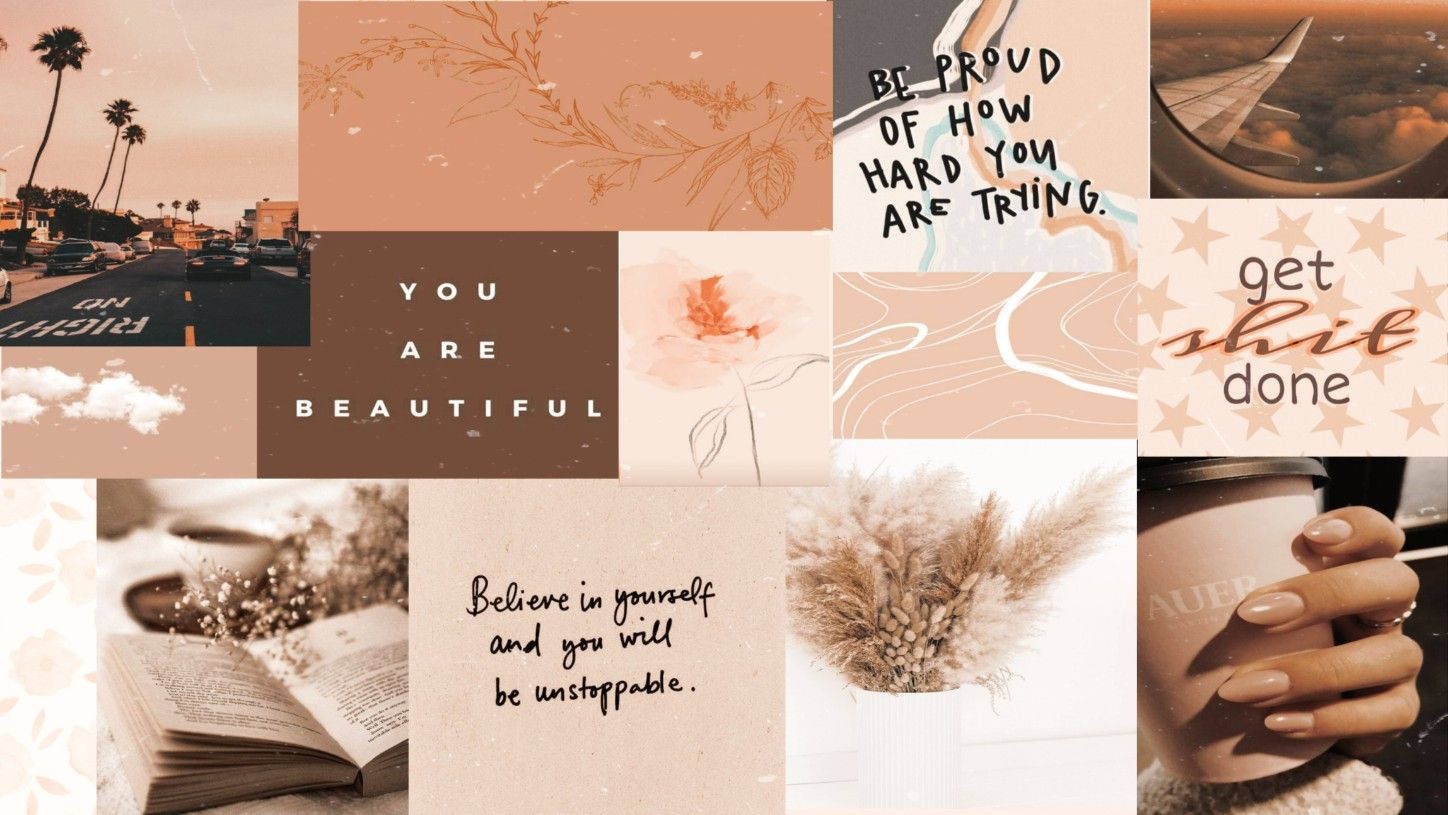 Laptop ya Pinterest ya Collage ya Brown na Cream Picha ya Ukuta