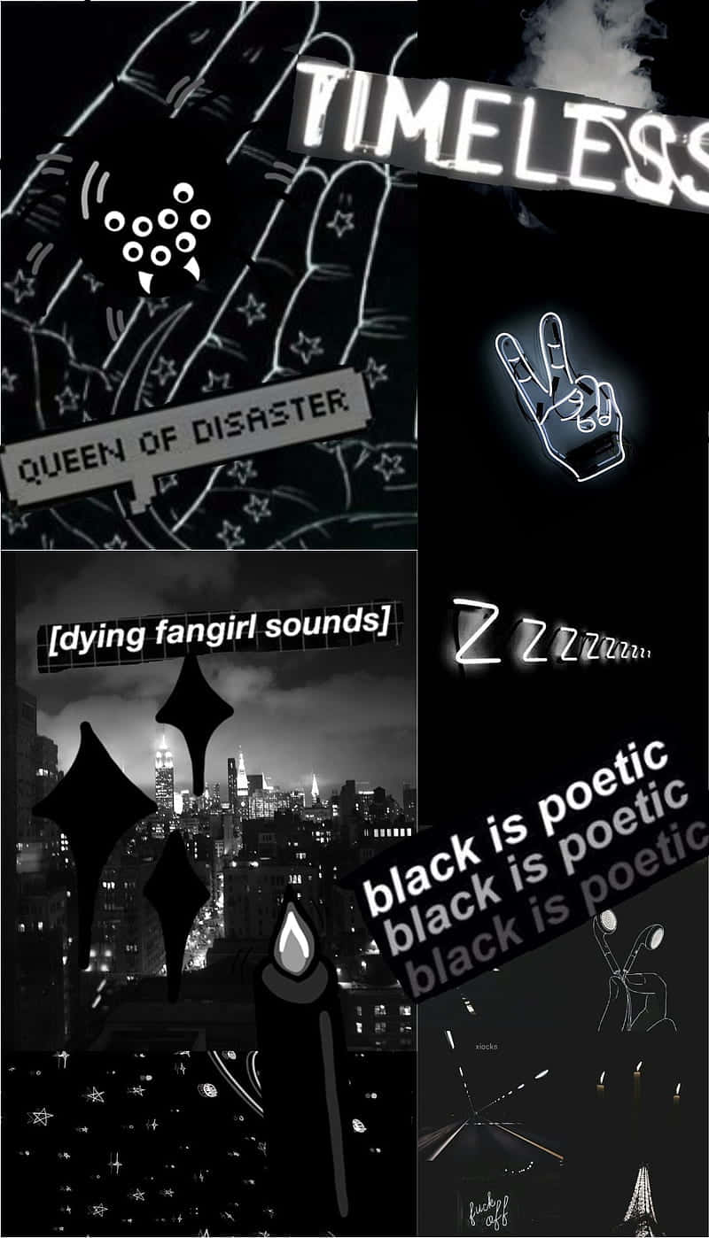 Latar ya Goth Collage Aesthetic Nyeusi Picha ya Ukuta