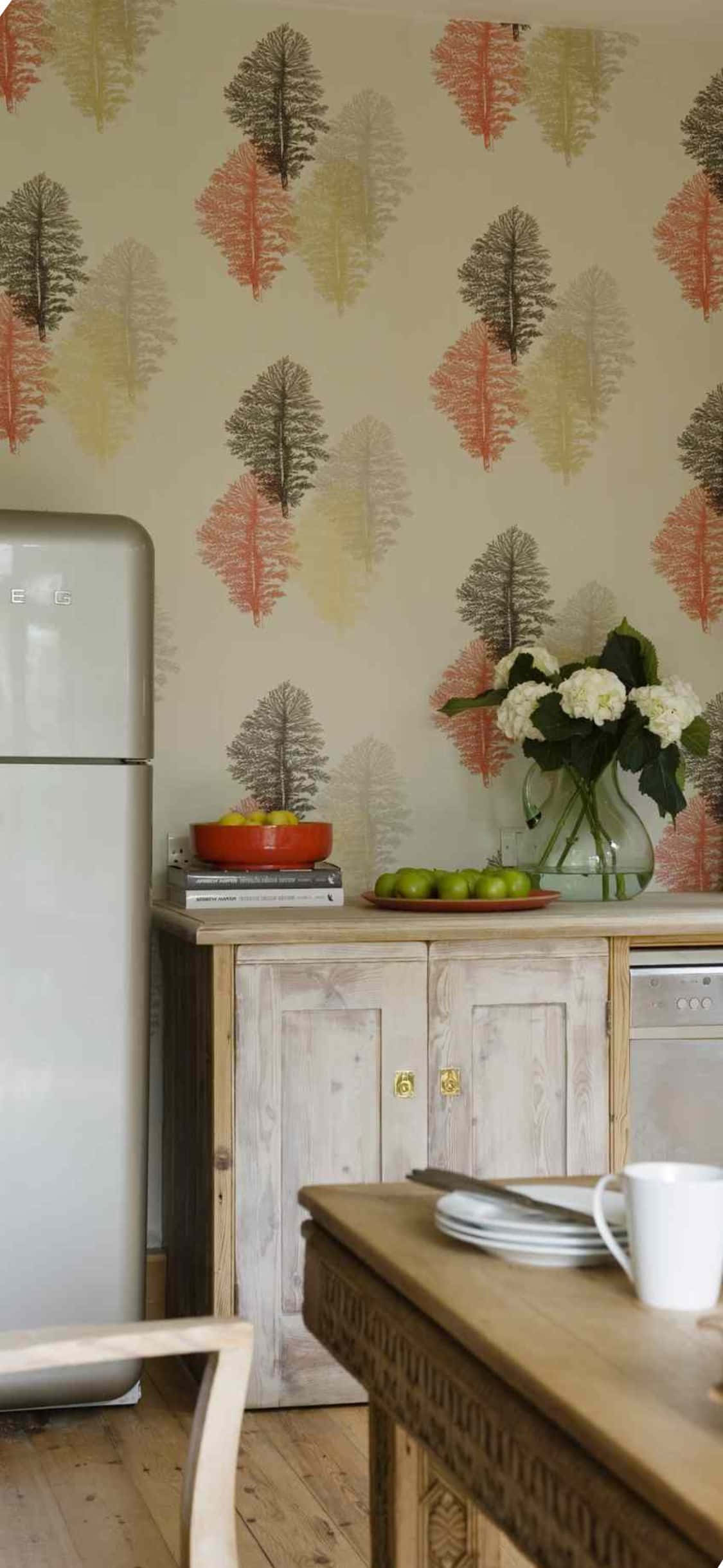 Leafy Wall iPhone X Kitchen Background Picha ya Ukuta