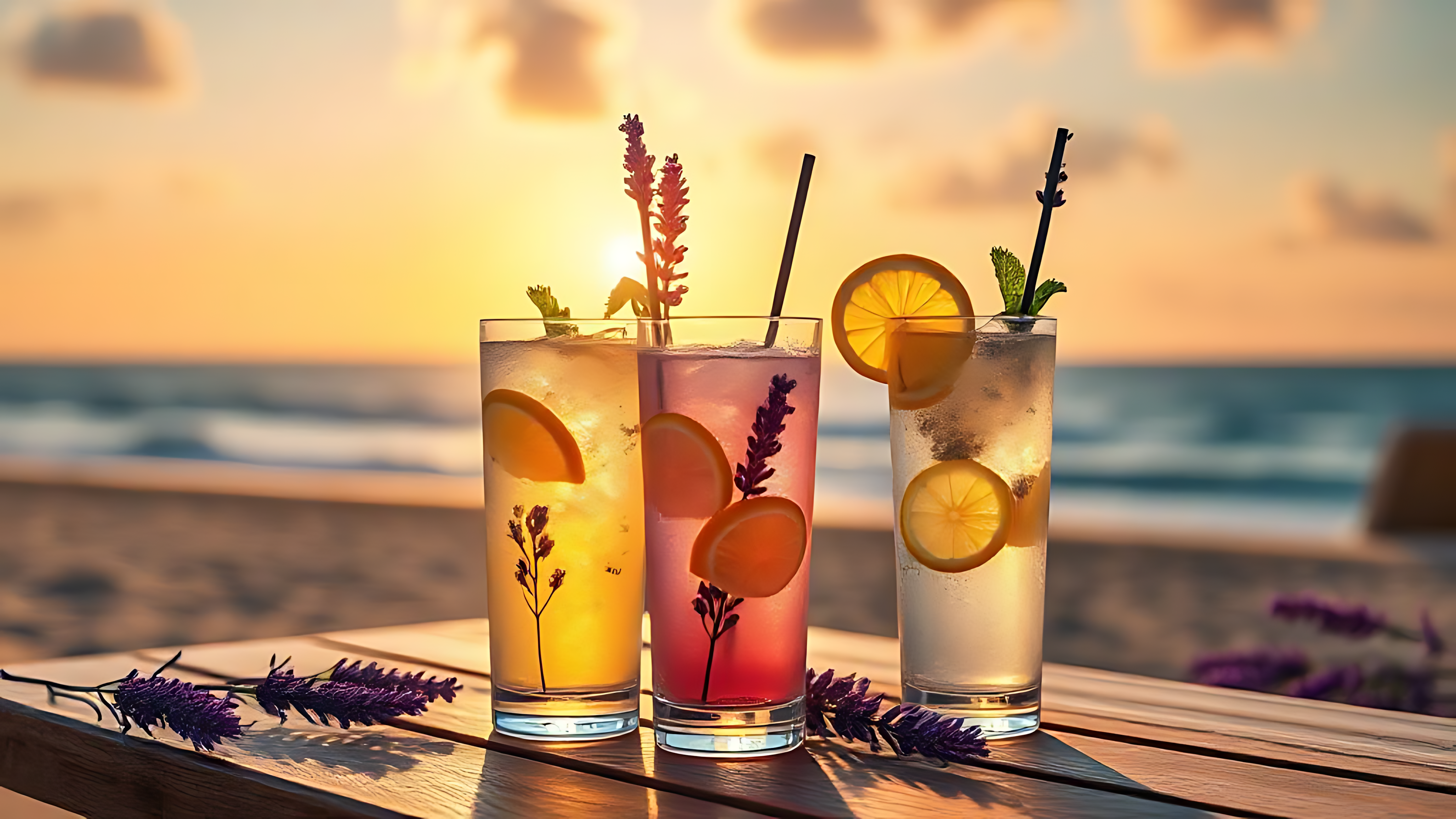 Lemonade yenye kusegesha kwenye pwani wakati wa machweo Picha ya Ukuta